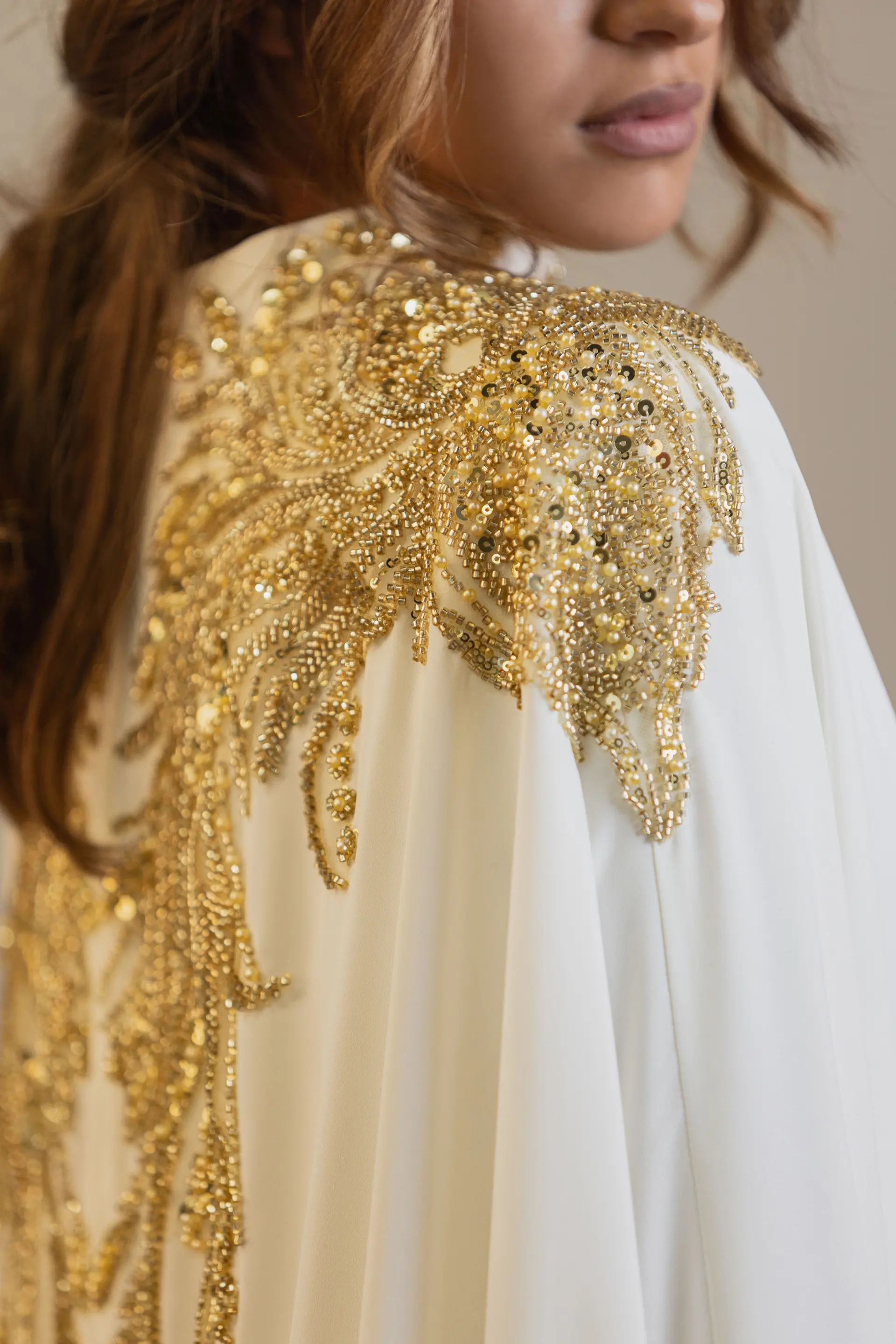 Golden Mirage Embellished Abaya – White, photo 5