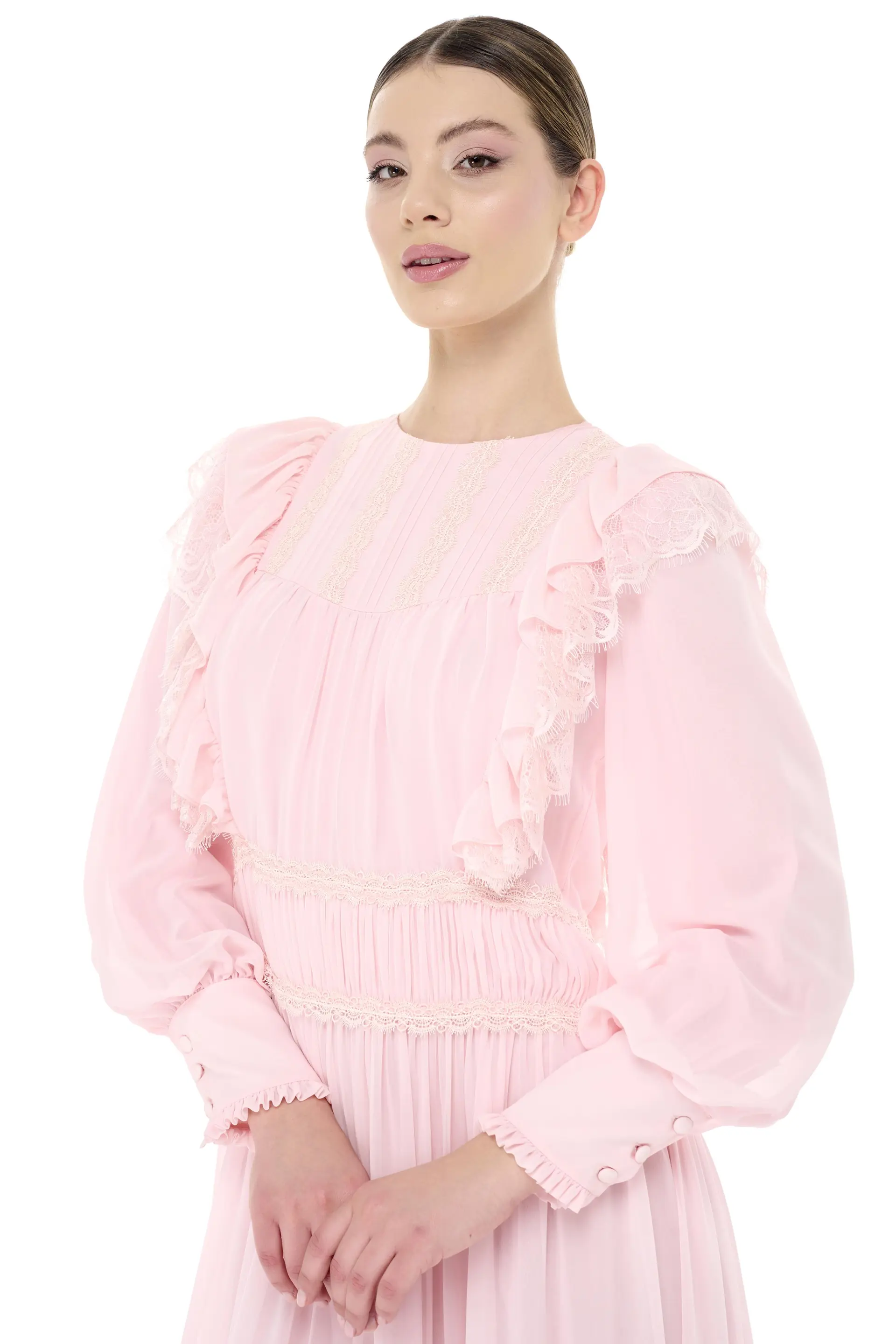 BÜZGÜ ŞERİT DETAYLI ELBİSE Pembe, photo 2