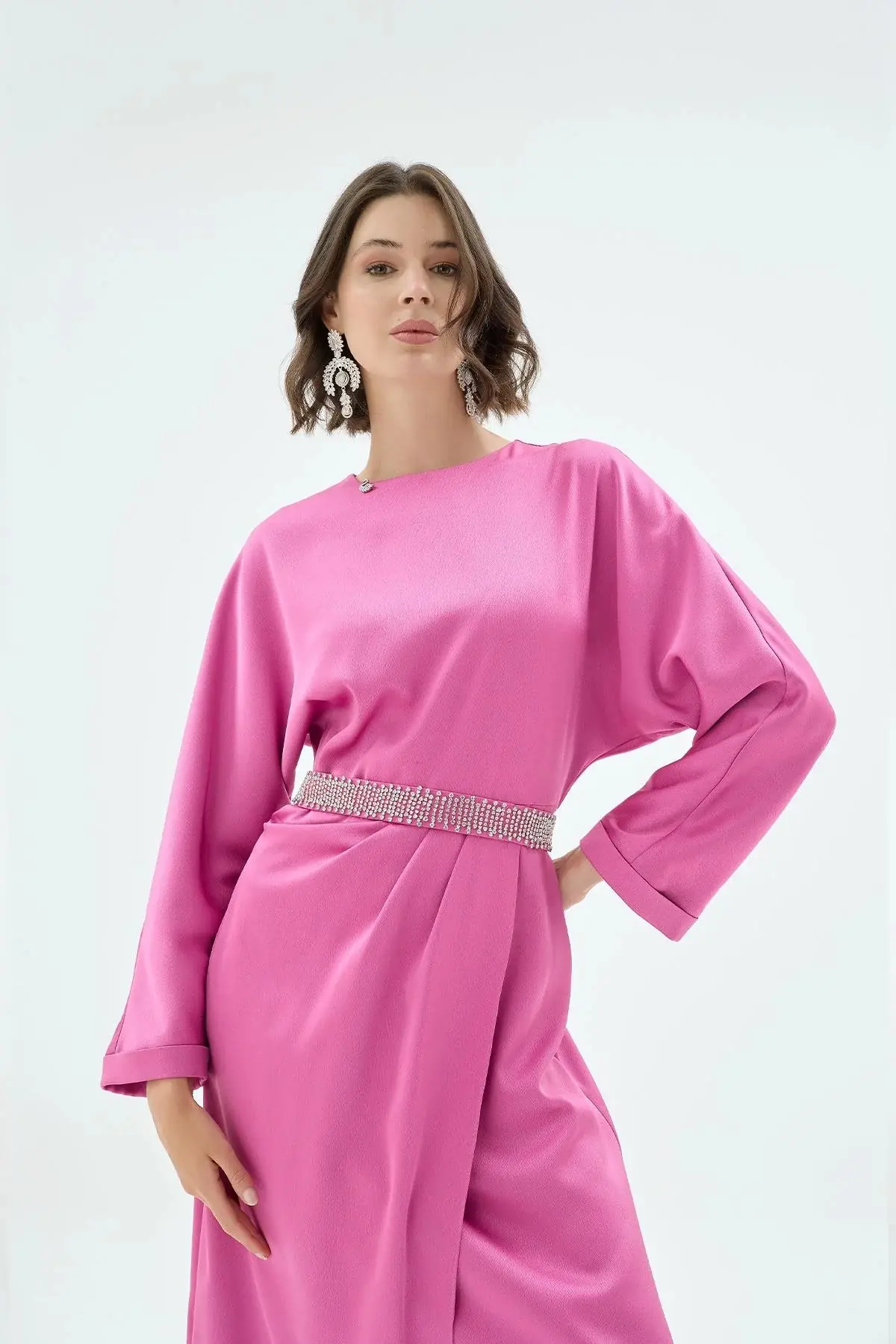 Reyna Draped Belted Dress – Fuchsia, photo 2