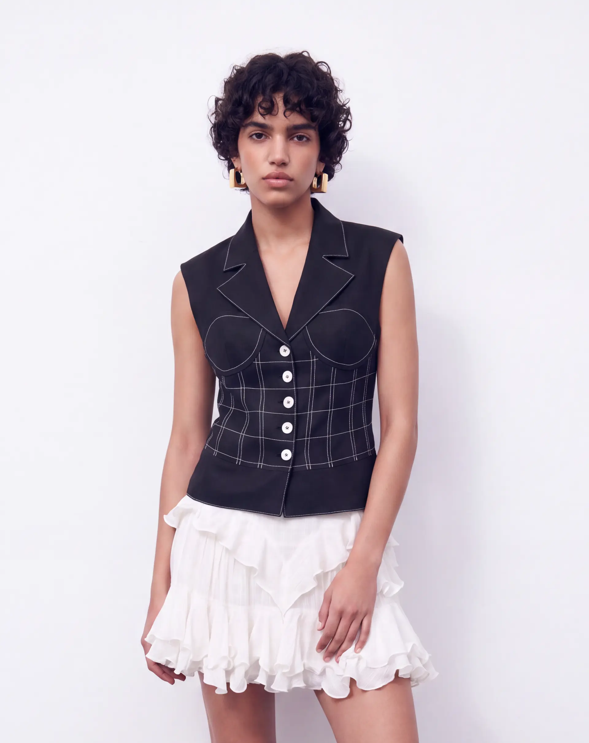 Paloma Embroidered Corset Detail 100% Linen Vest Premium, photo 3