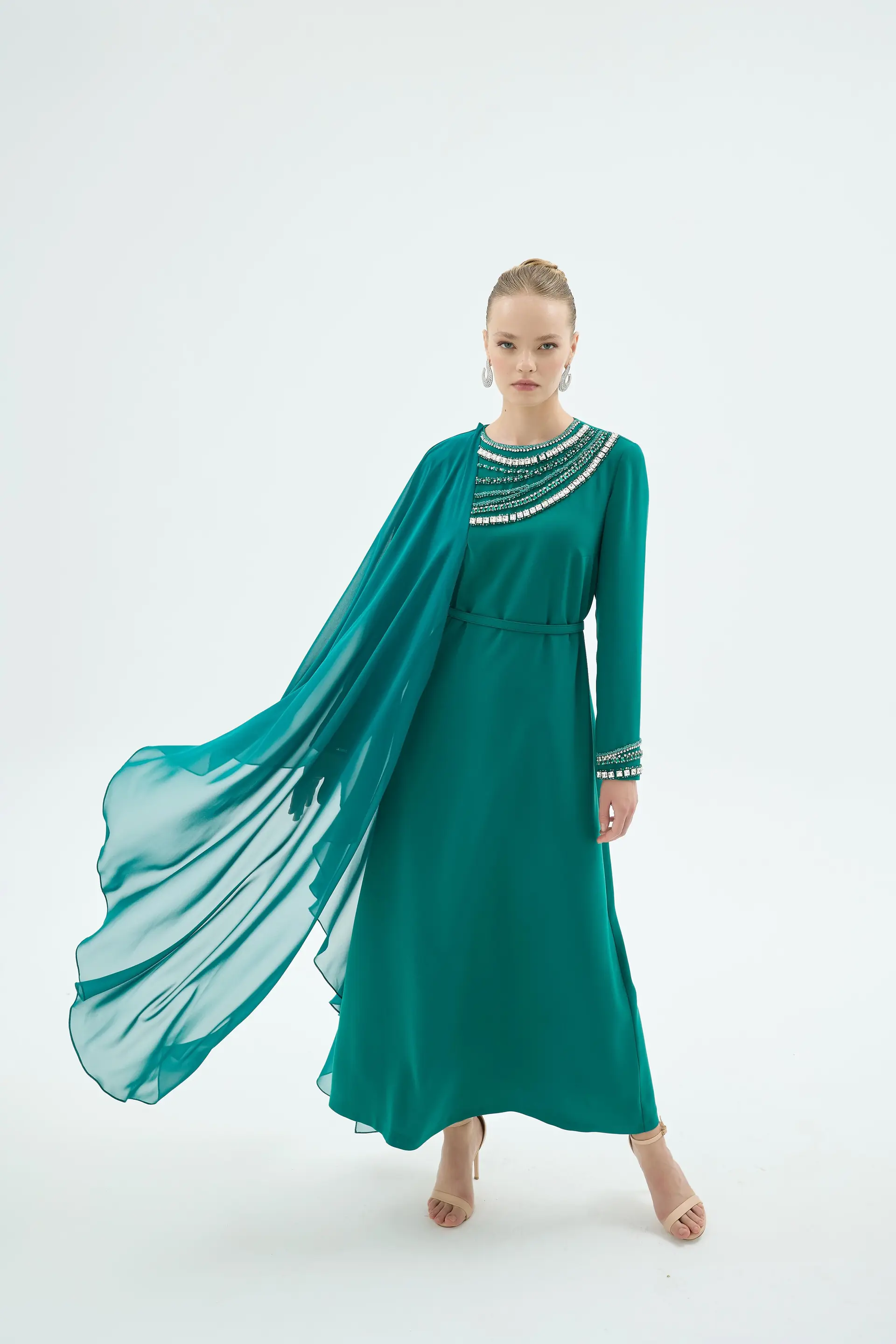 Pais Embellished Cape Dress – Emerald, photo 4