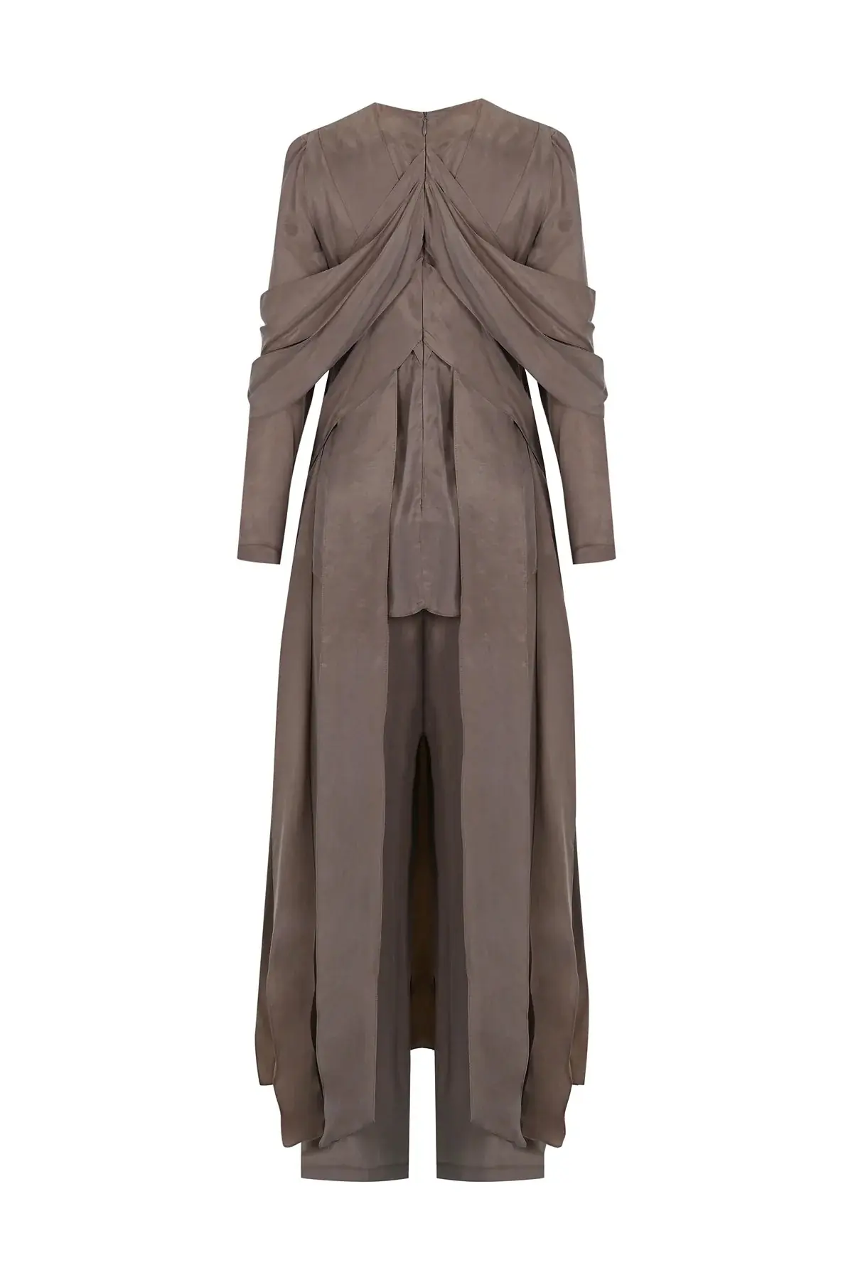 Cross-Stitch Detailed Top & Wide-Leg Pants Set – Camel, photo 2