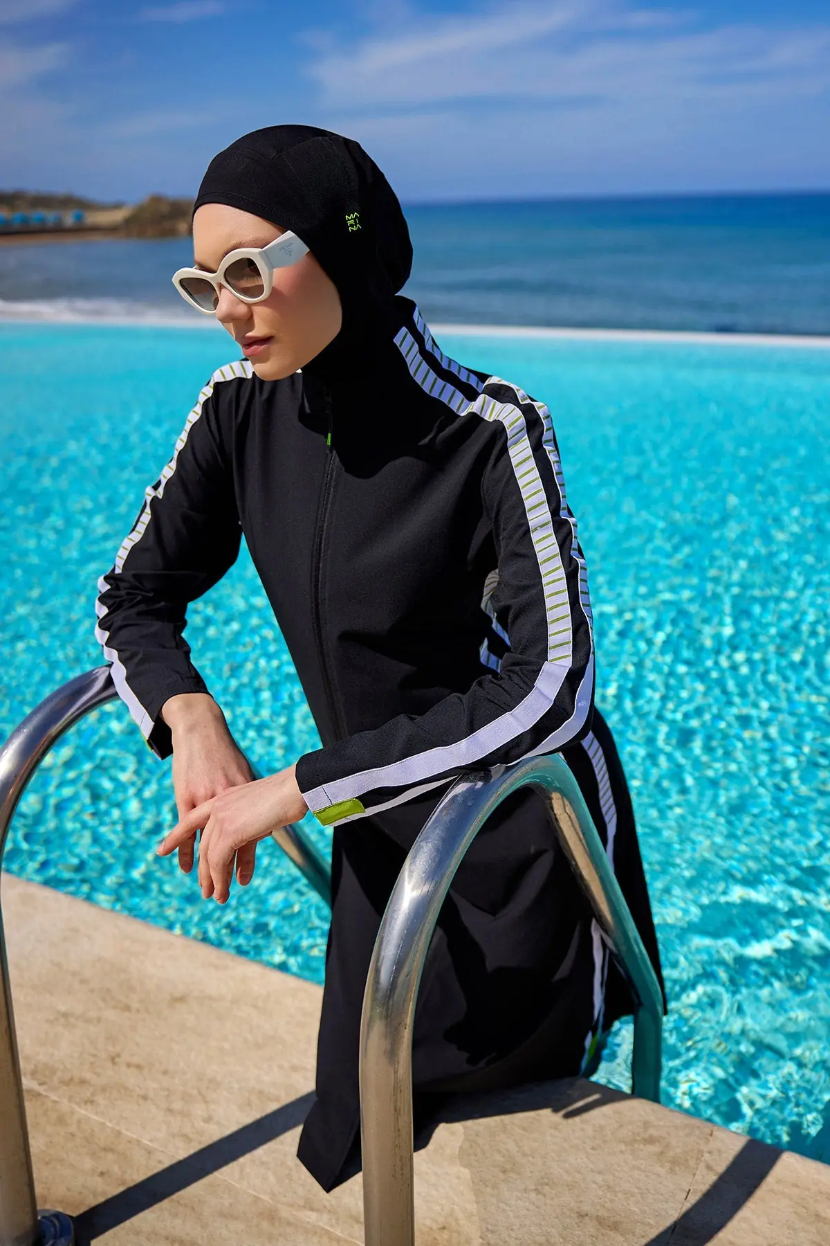 Marina Full Coverage Modest Swimsuit - Black, photo 4