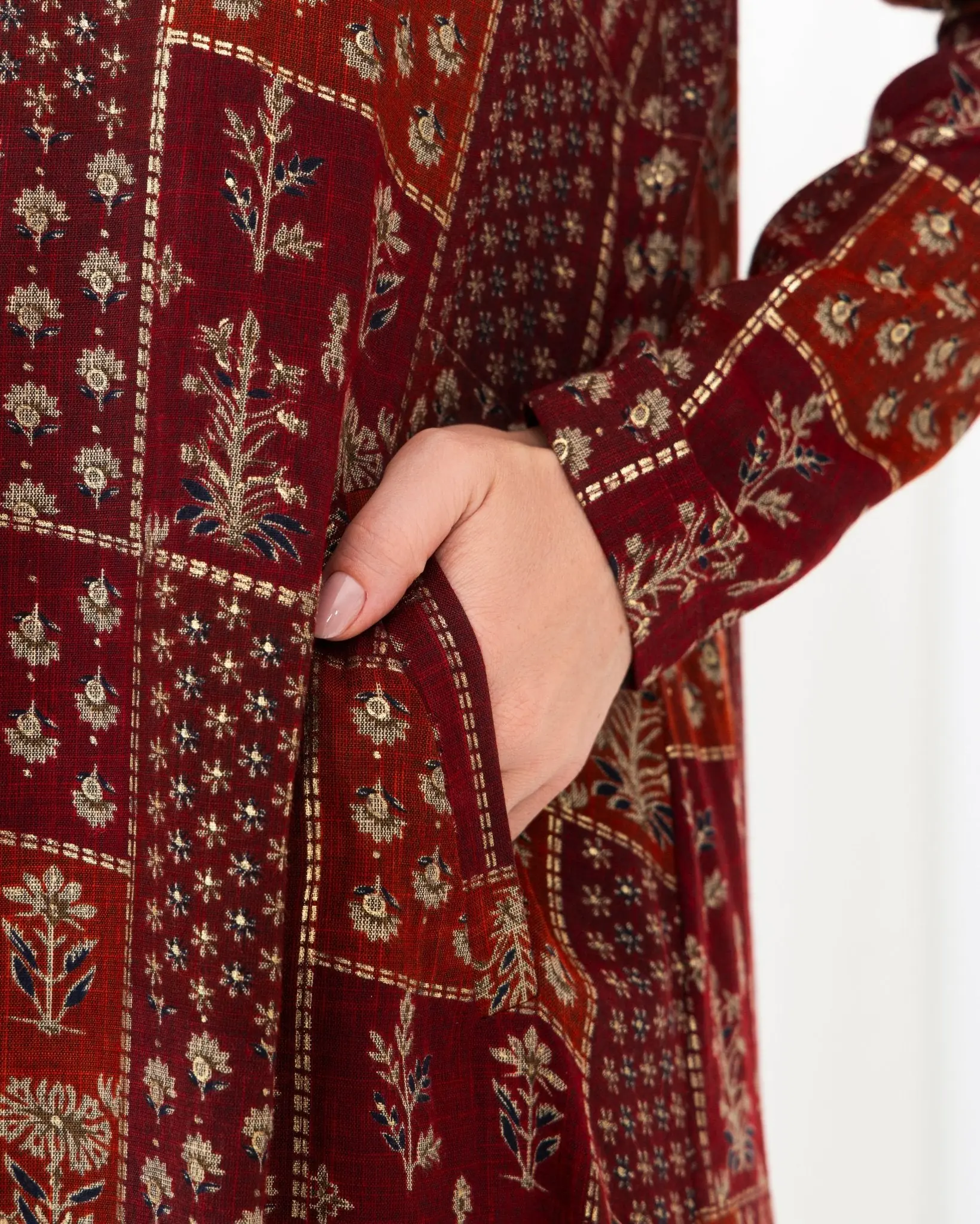 Maroon Floral Check Jacket Abaya, photo 7