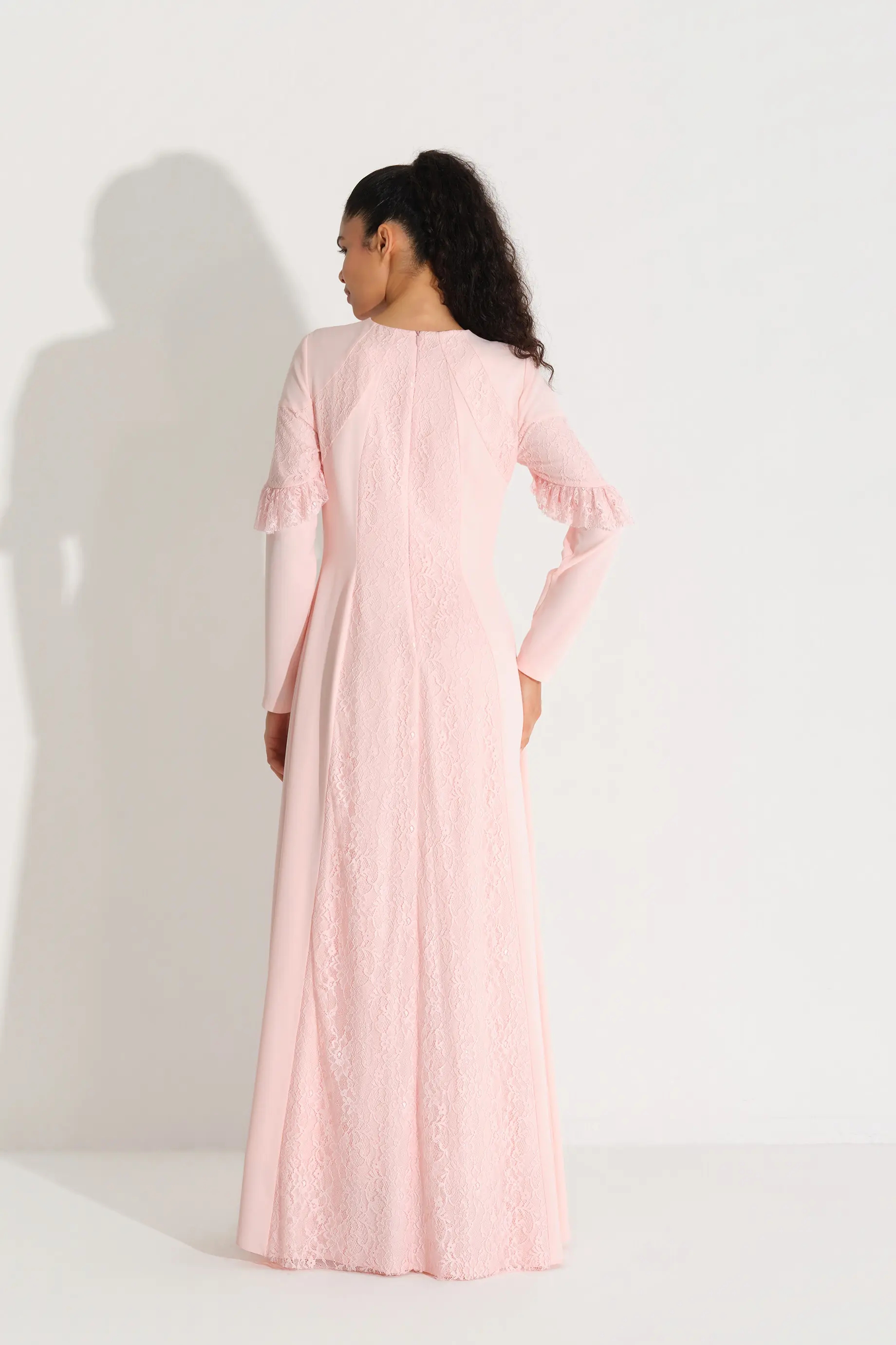 DANTELLİ KREP ELBİSE Pembe, photo 5