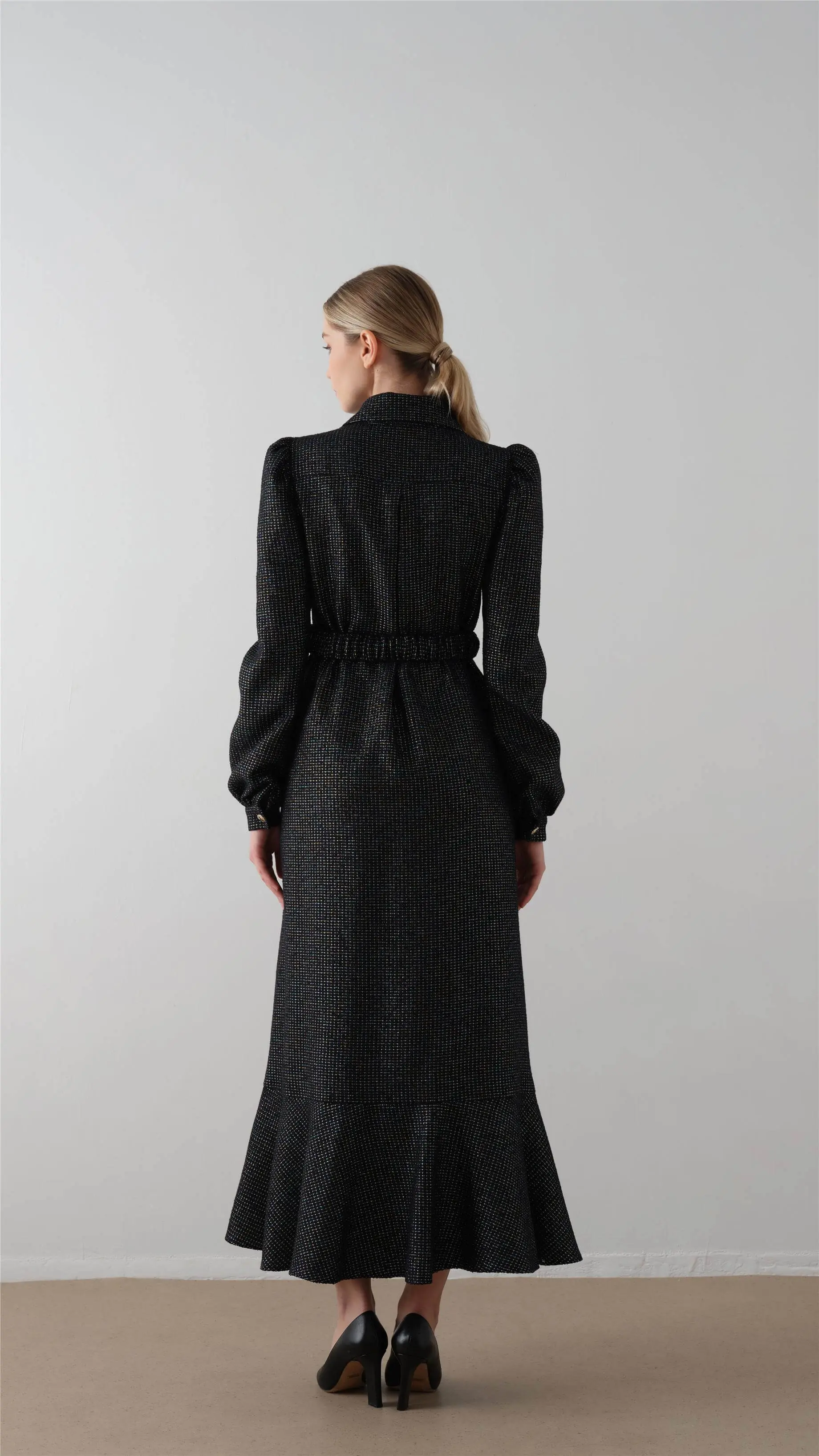 Belted Shirt-Collar Chanel Dress – Navy, photo 4