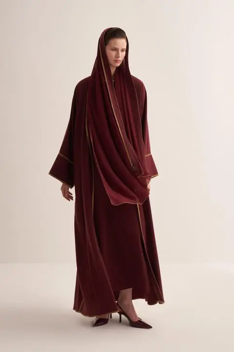 Line Abaya Dress Set - Burgundy