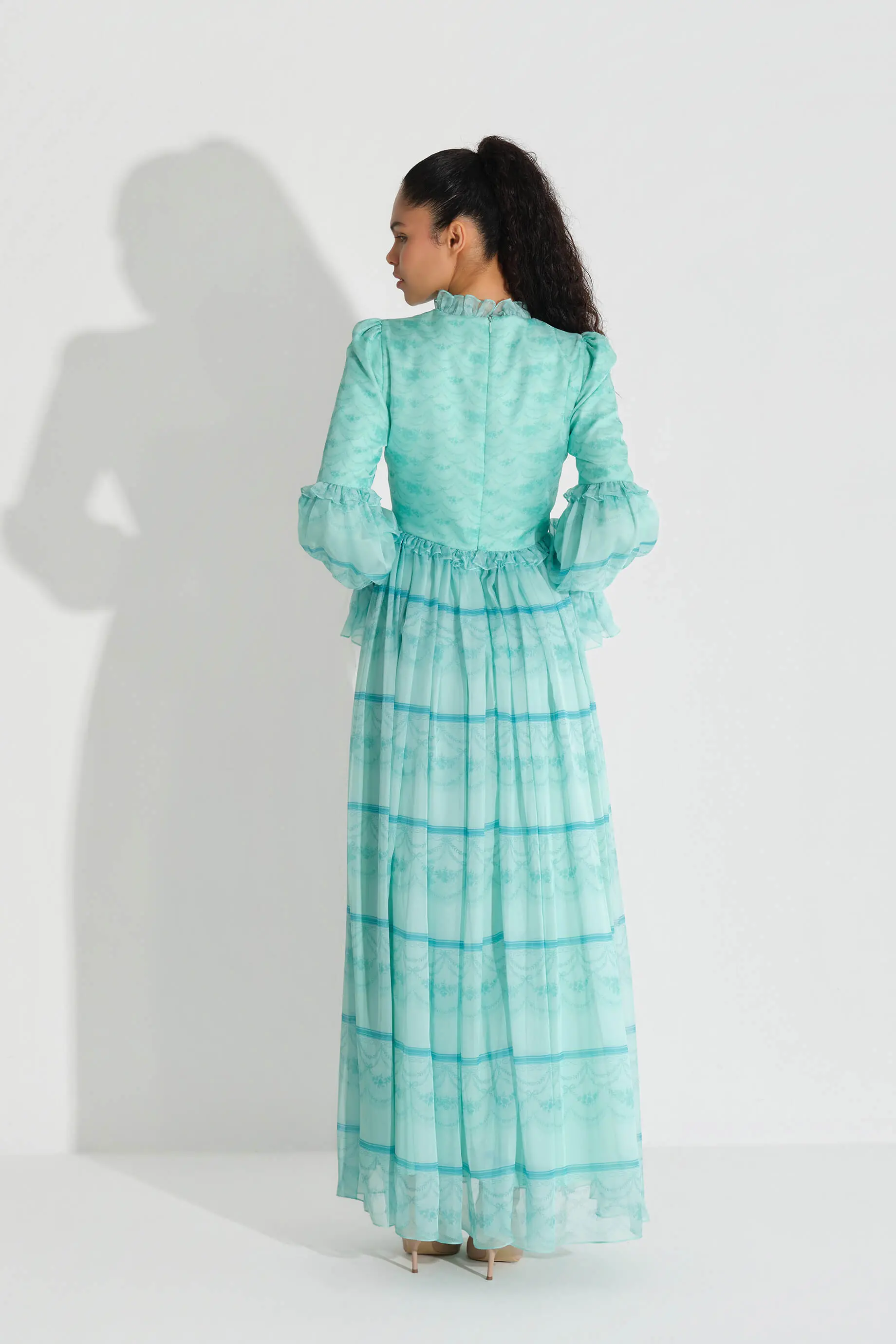 PANO DESEN İPEK ŞİFON ELBİSE Mint, photo 4