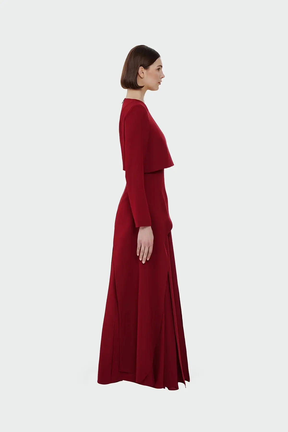 Layered Maxi Evening Dress – Burgundy, photo 2