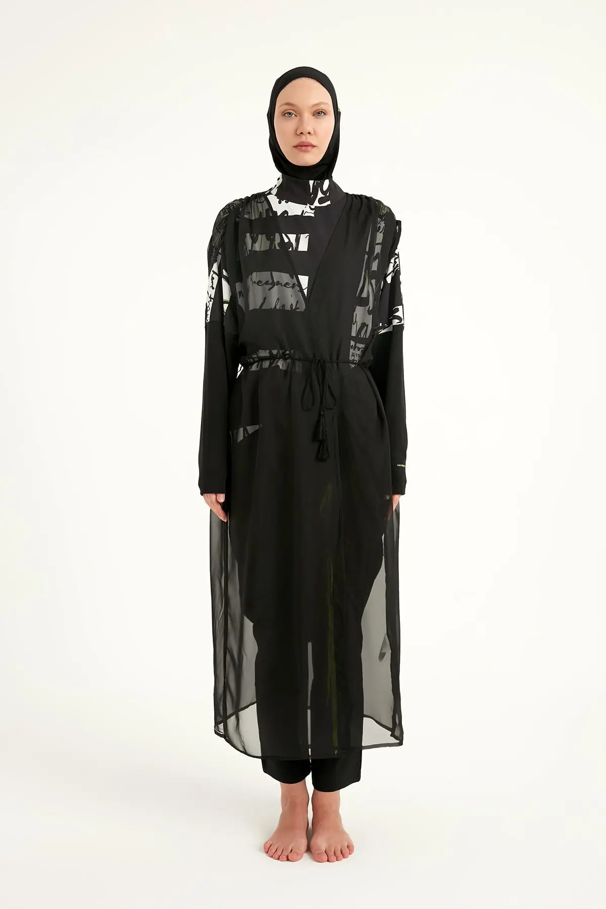 Marina Black Sleeveless Silky Kimono, photo 5