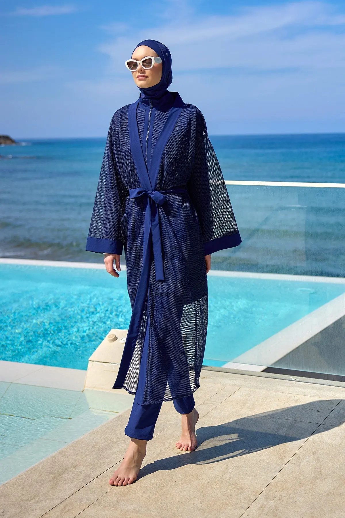 Navy Full Length Modest Mesh Kimono – Lightweight Islamic Swim Cover P2501-2, photo 2