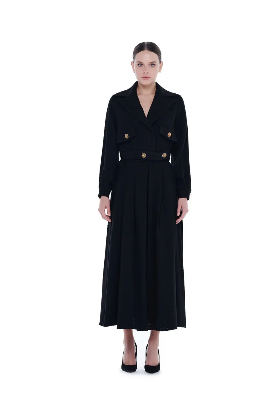 Passa Two-Piece Pleated Skirt Suit – Black