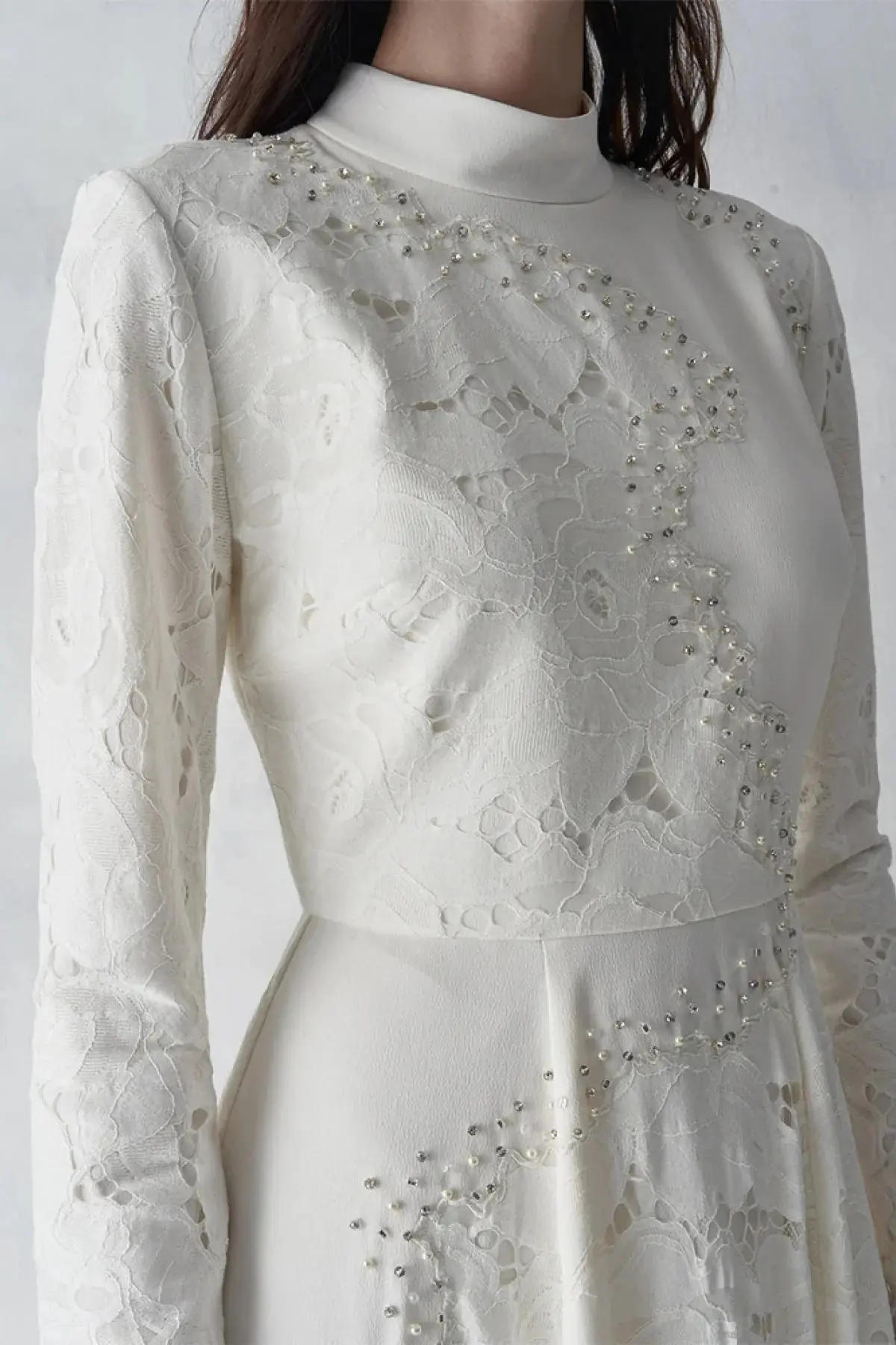 Embellished Lace Panel Evening Gown – Ivory, photo 3