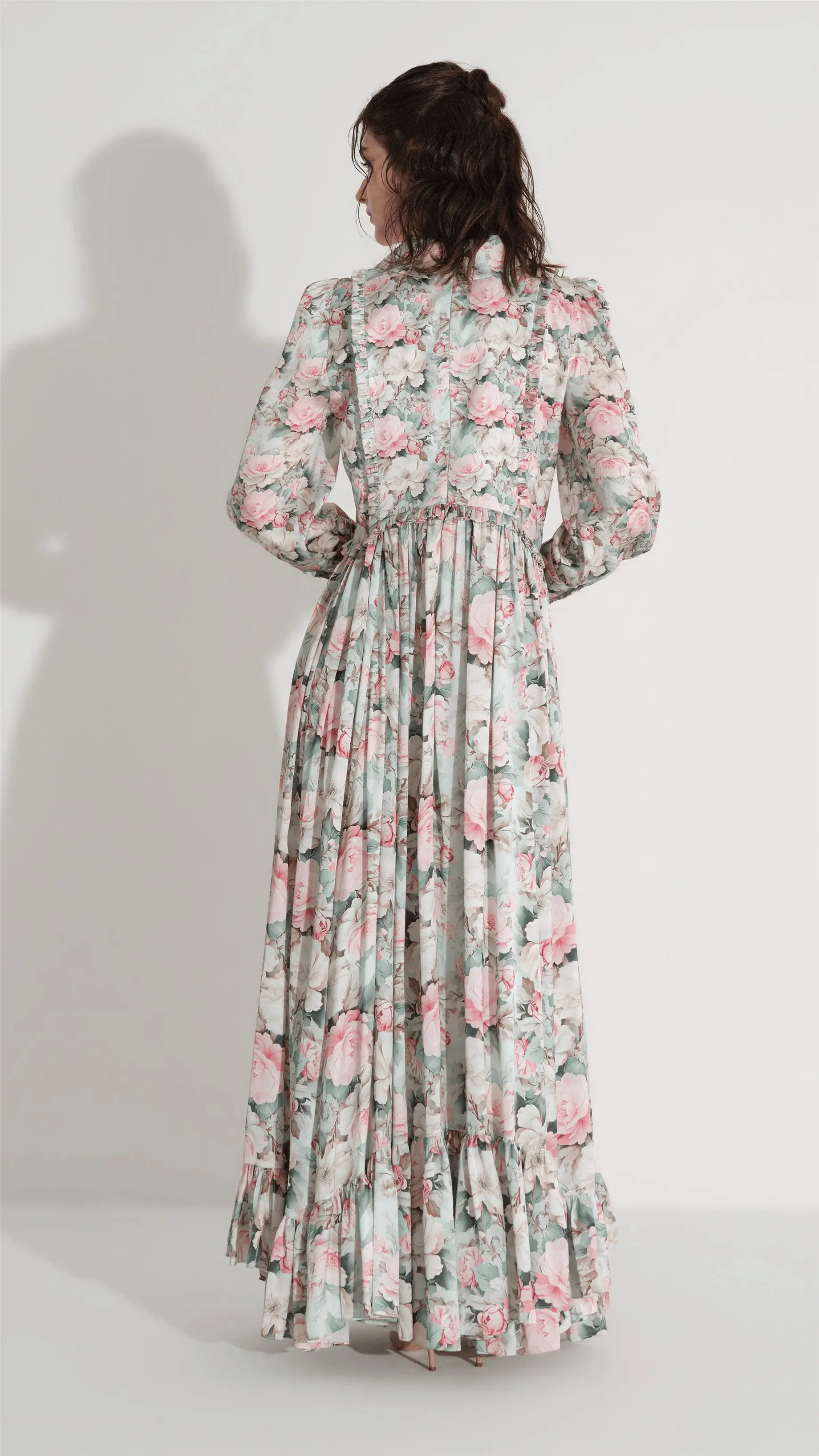 Floral Satin Tiered Dress – Mint, photo 5