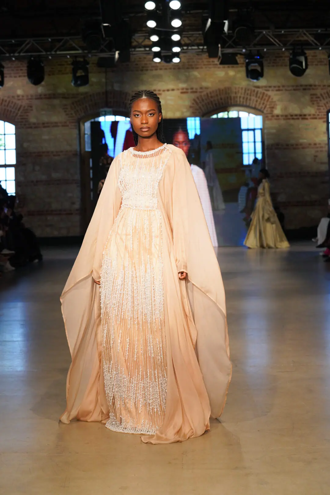 Silk Goldwave Balcanian Pearl-Embellished Silk Gown – Gold Beige