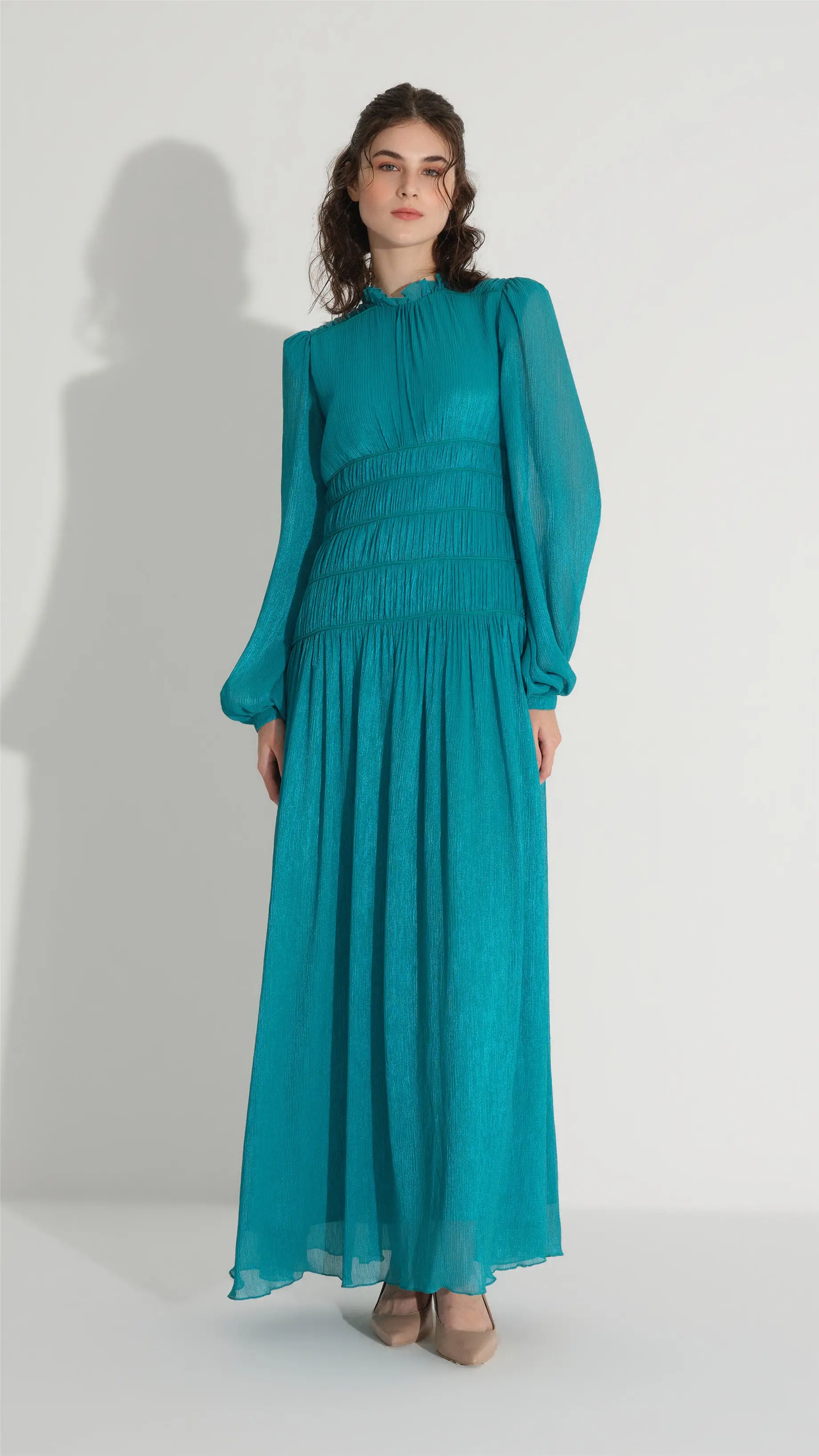 Piping Detail Glitter Dress – Green