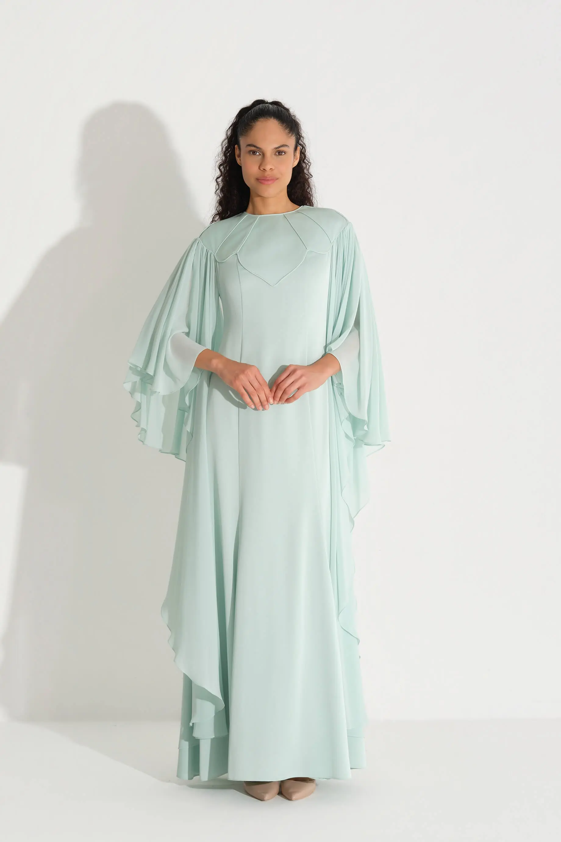Piped Detail Chiffon Dress – Mint