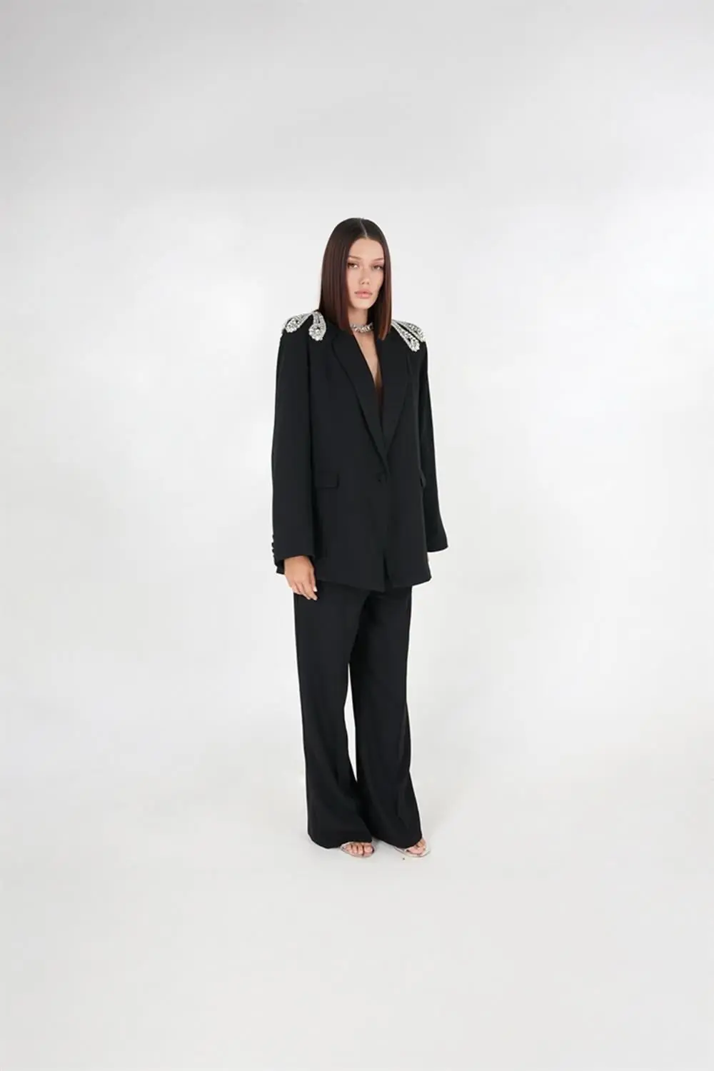 Aurea Embellished Shoulders Set — Black
