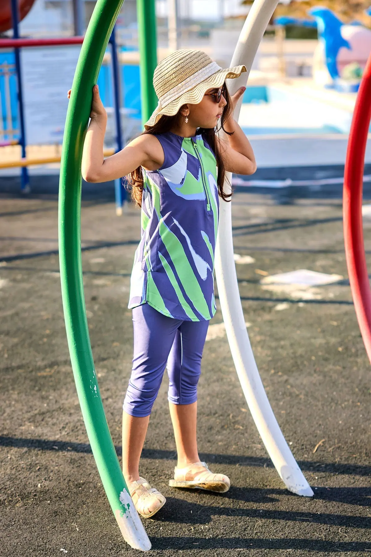 Marina Kids Modest Swimwear - Green/Navy Blue