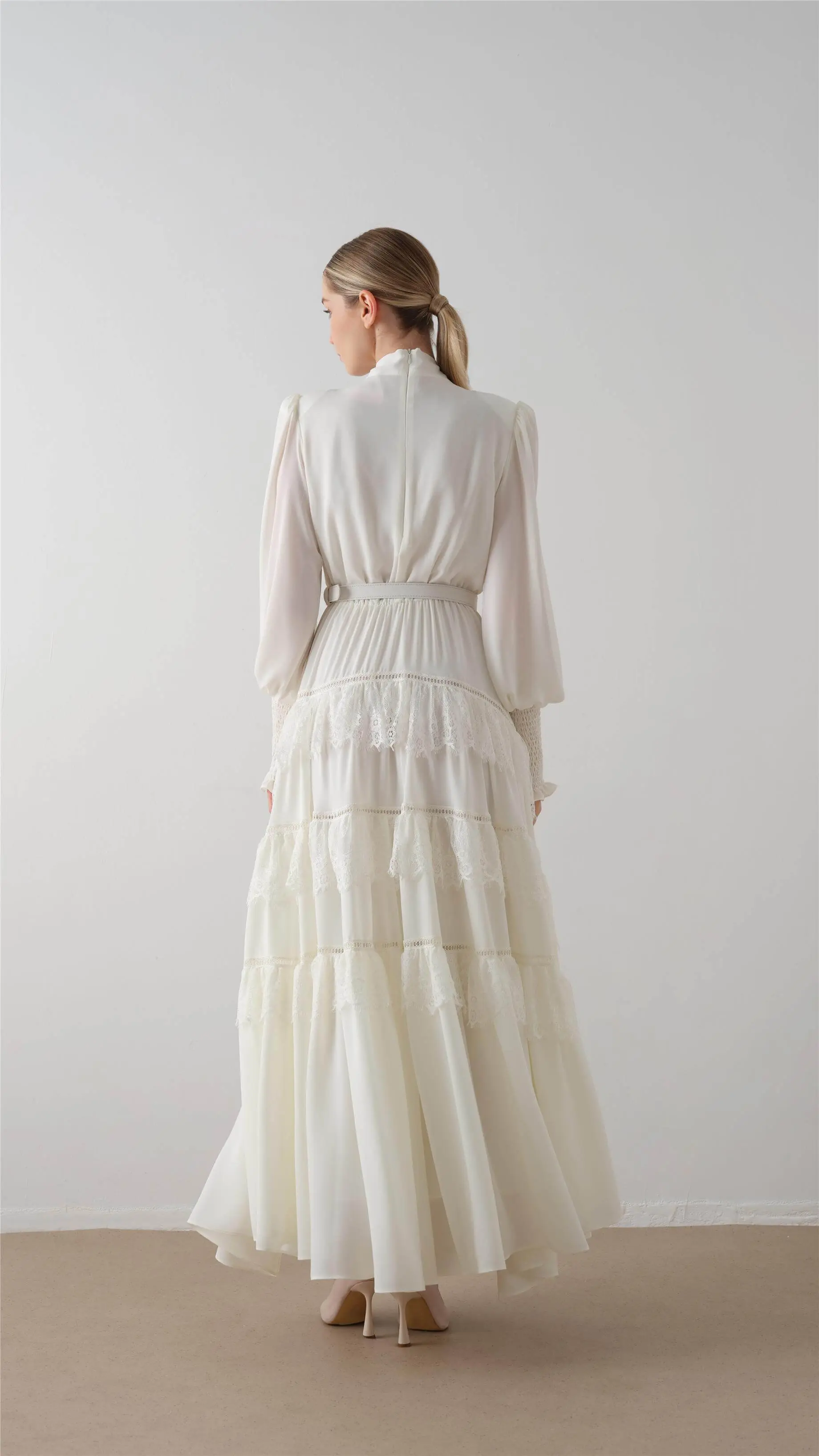 Tiered Lace Ruffle Long Dress - Ecru, photo 4