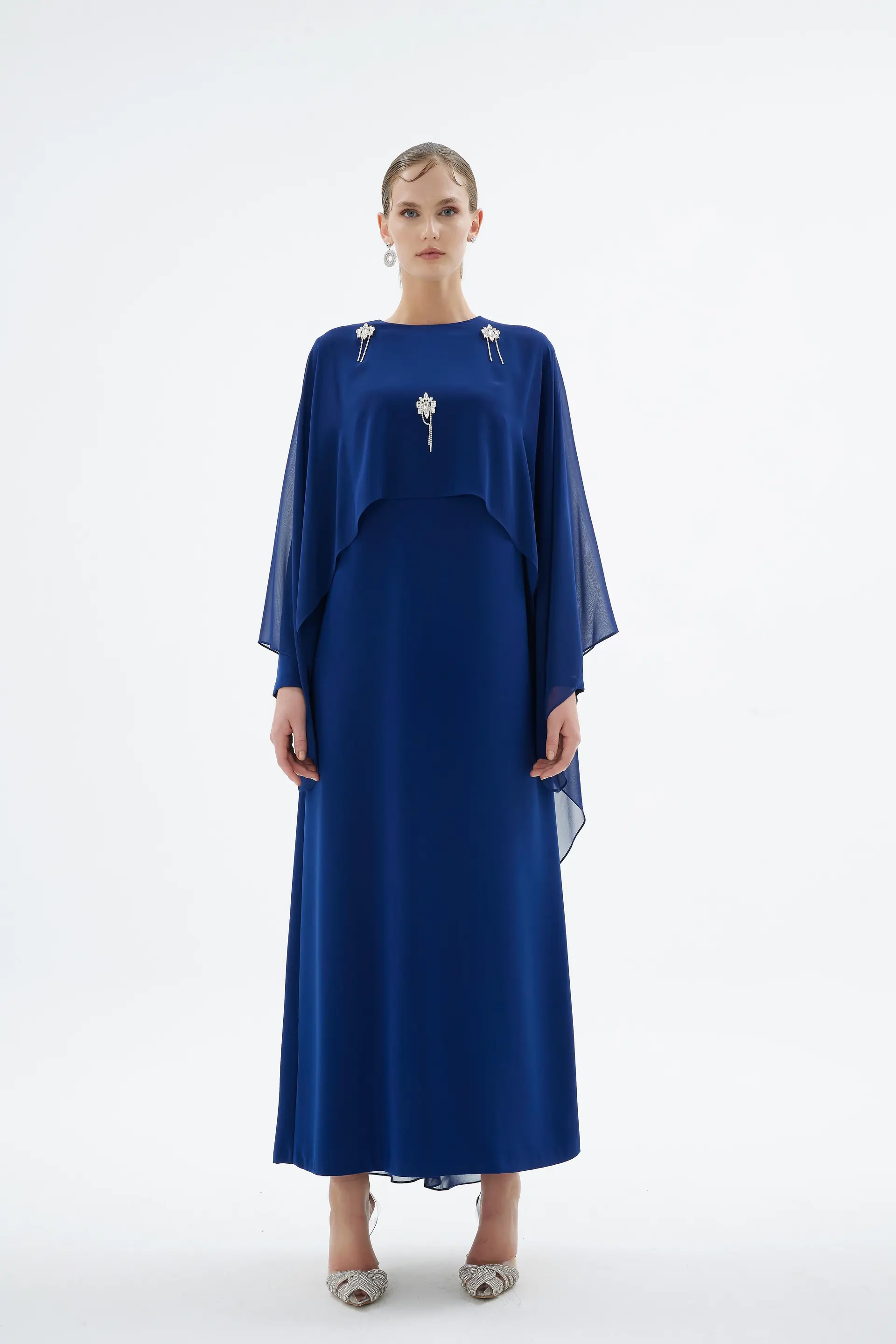 Alera Embellished Cape Dress – Blue, photo 3