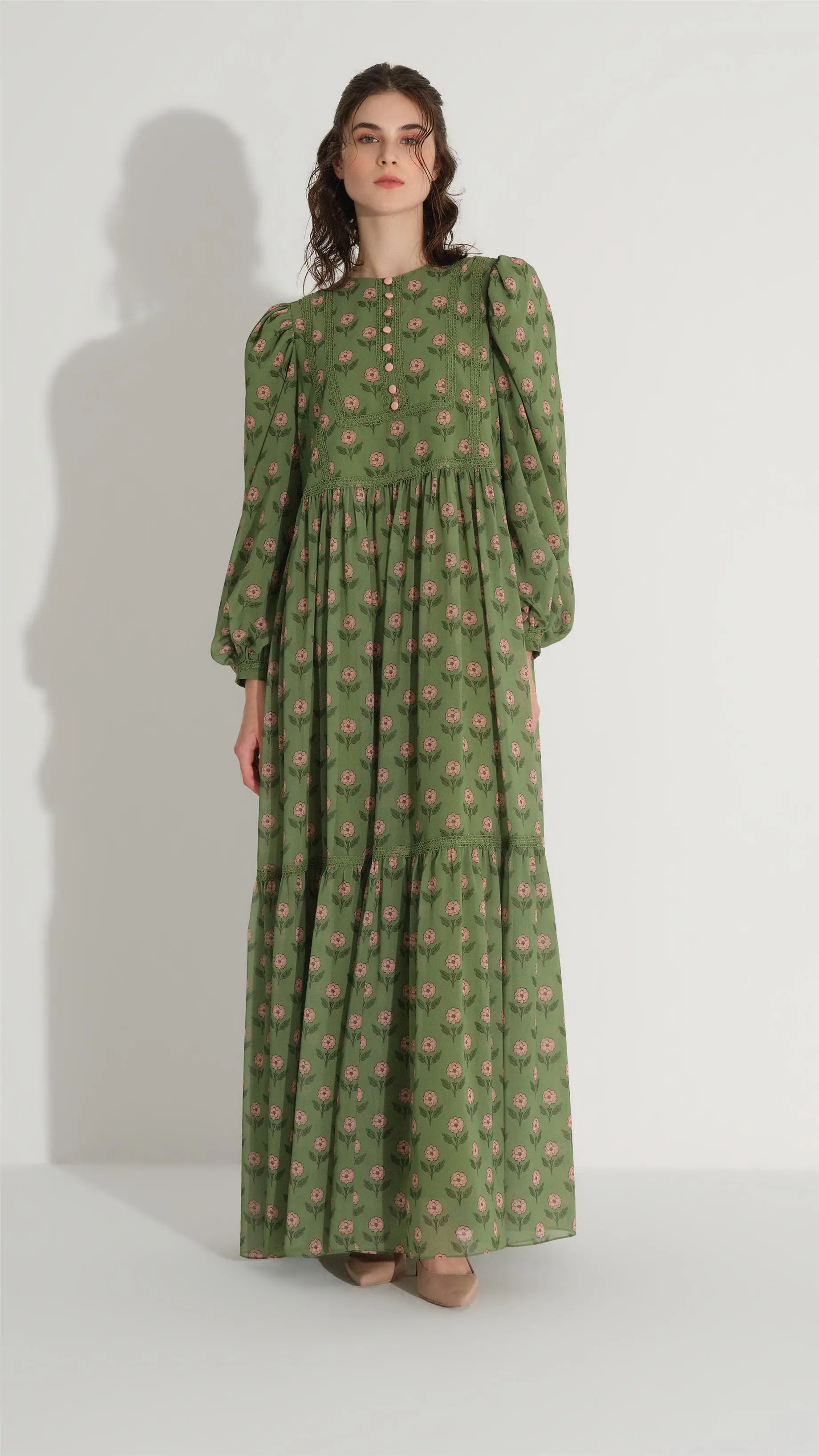 Fine Lace Trim Dress – Green