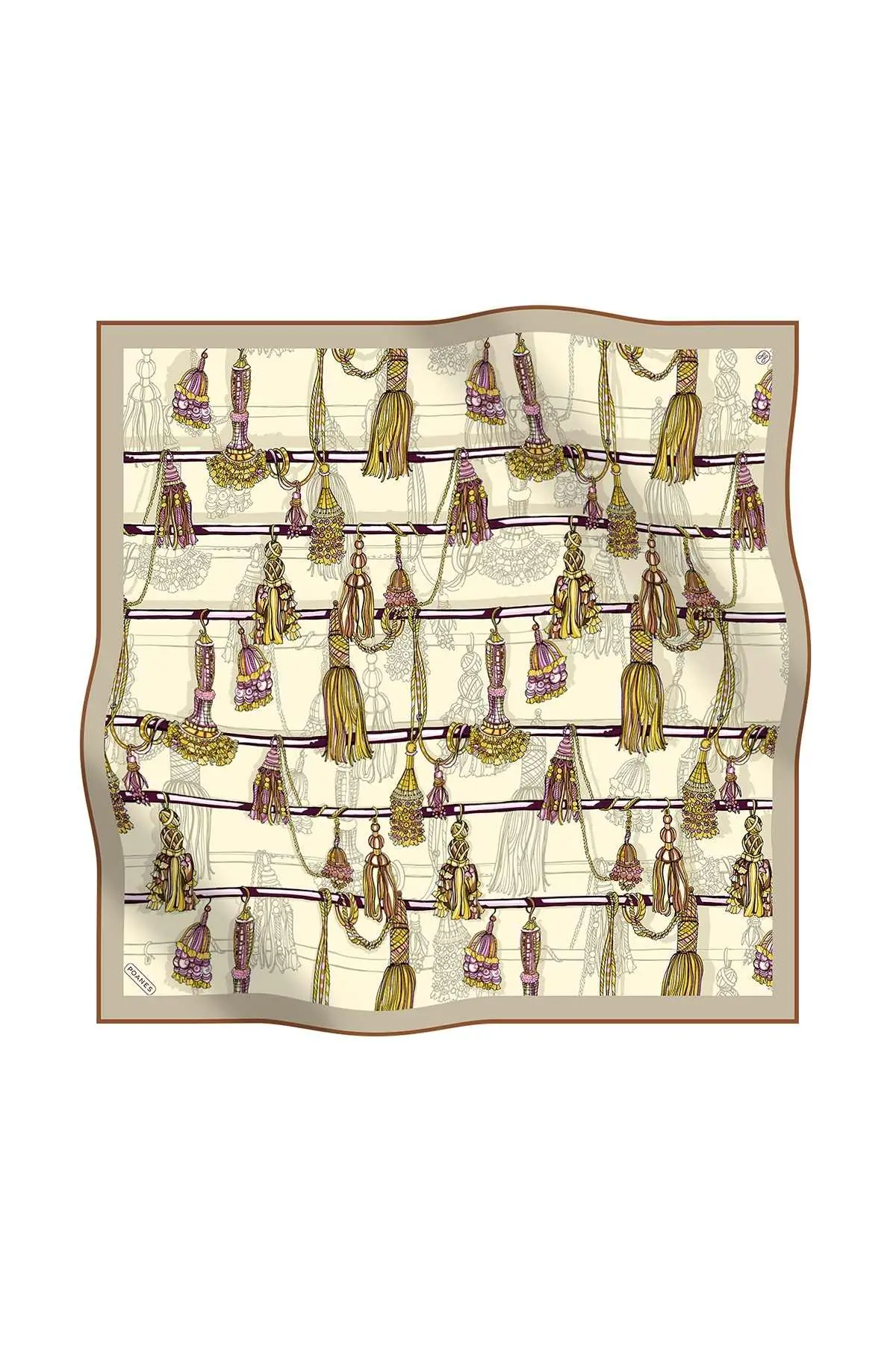 Poanes Tassel Print Twill Silk Scarf - Yellow