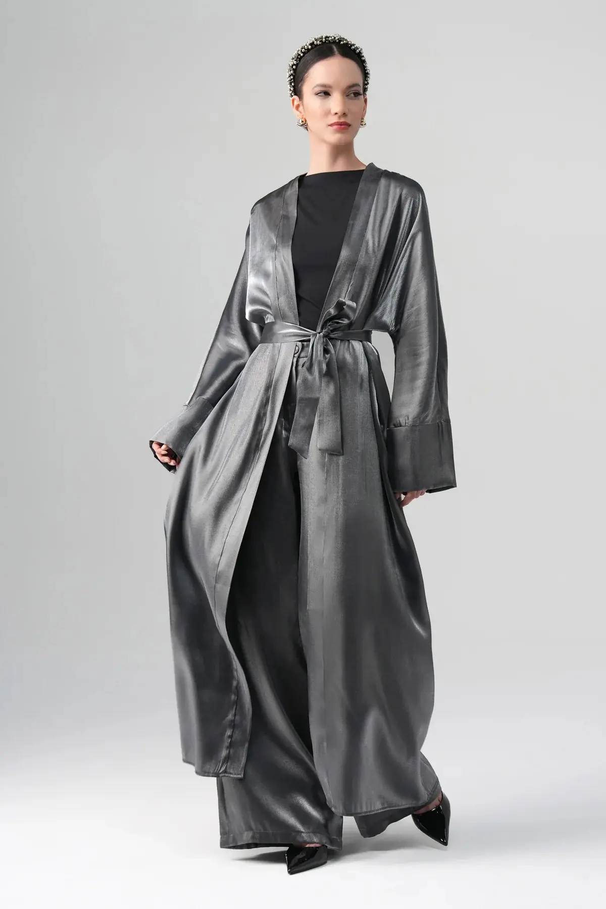 Sorelle Metallic Abaya - Gray