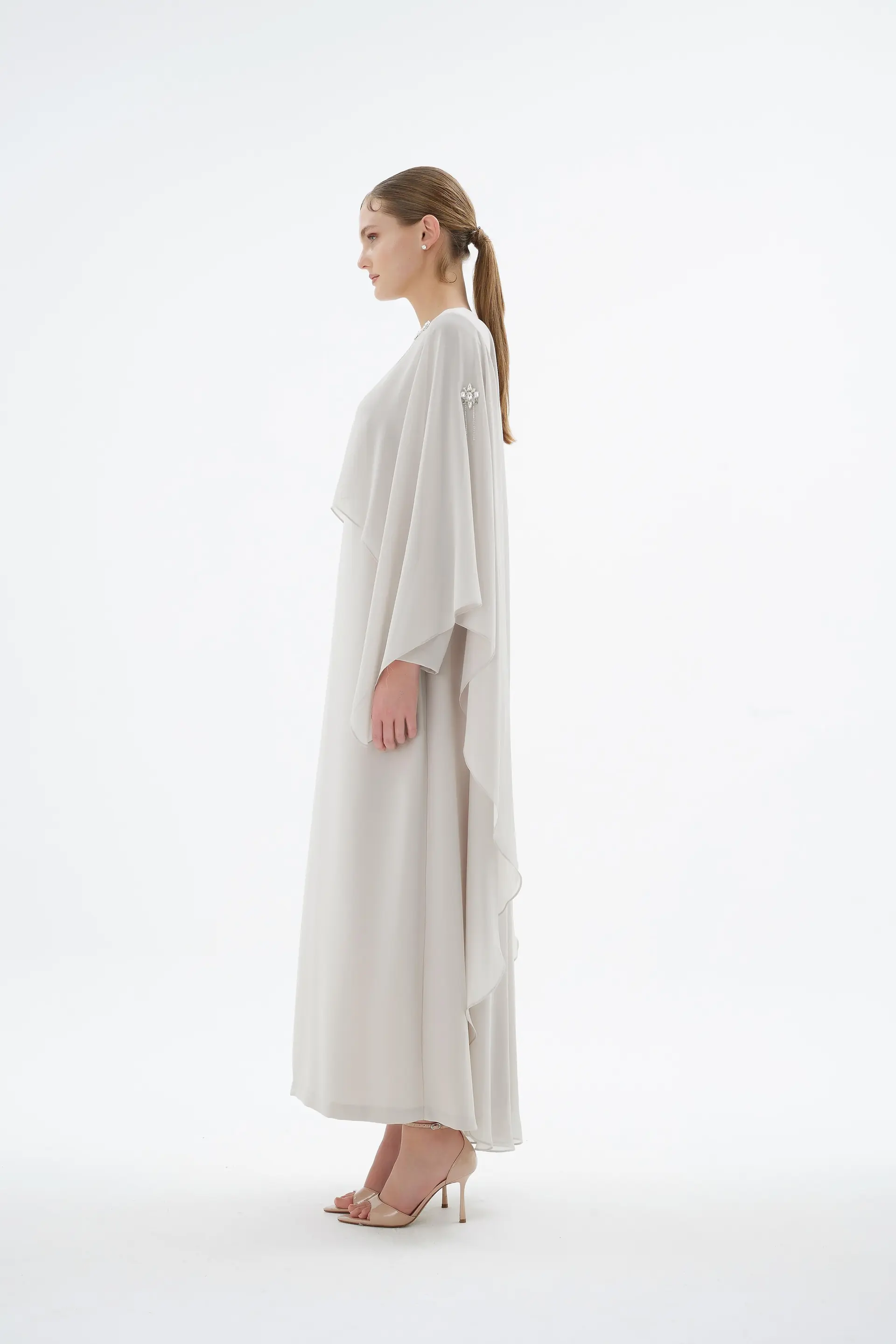 Alera Embellished Cape Dress – Stone, photo 4