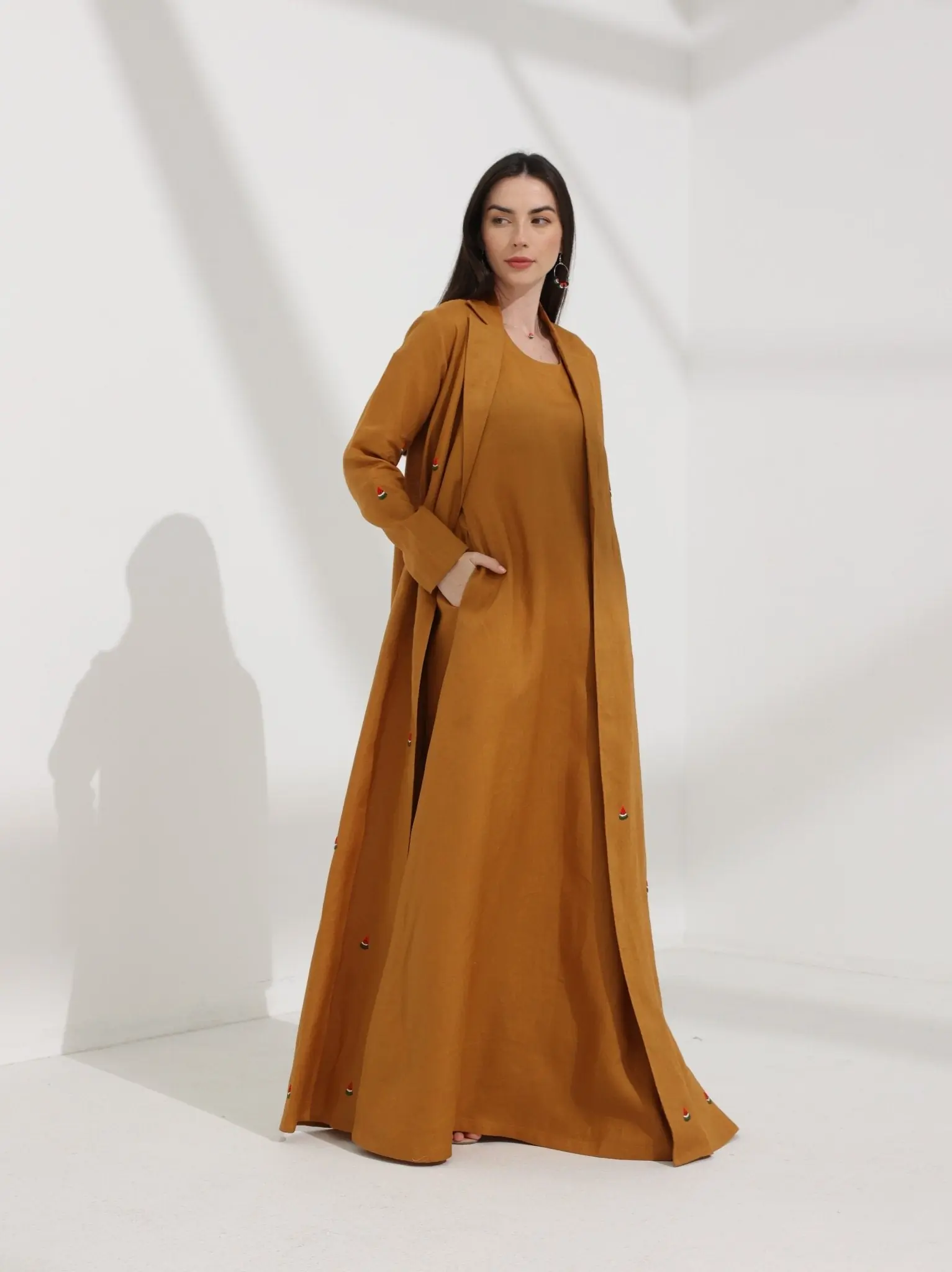 Watermelon Linen Abaya Mustered Yellow, photo 2
