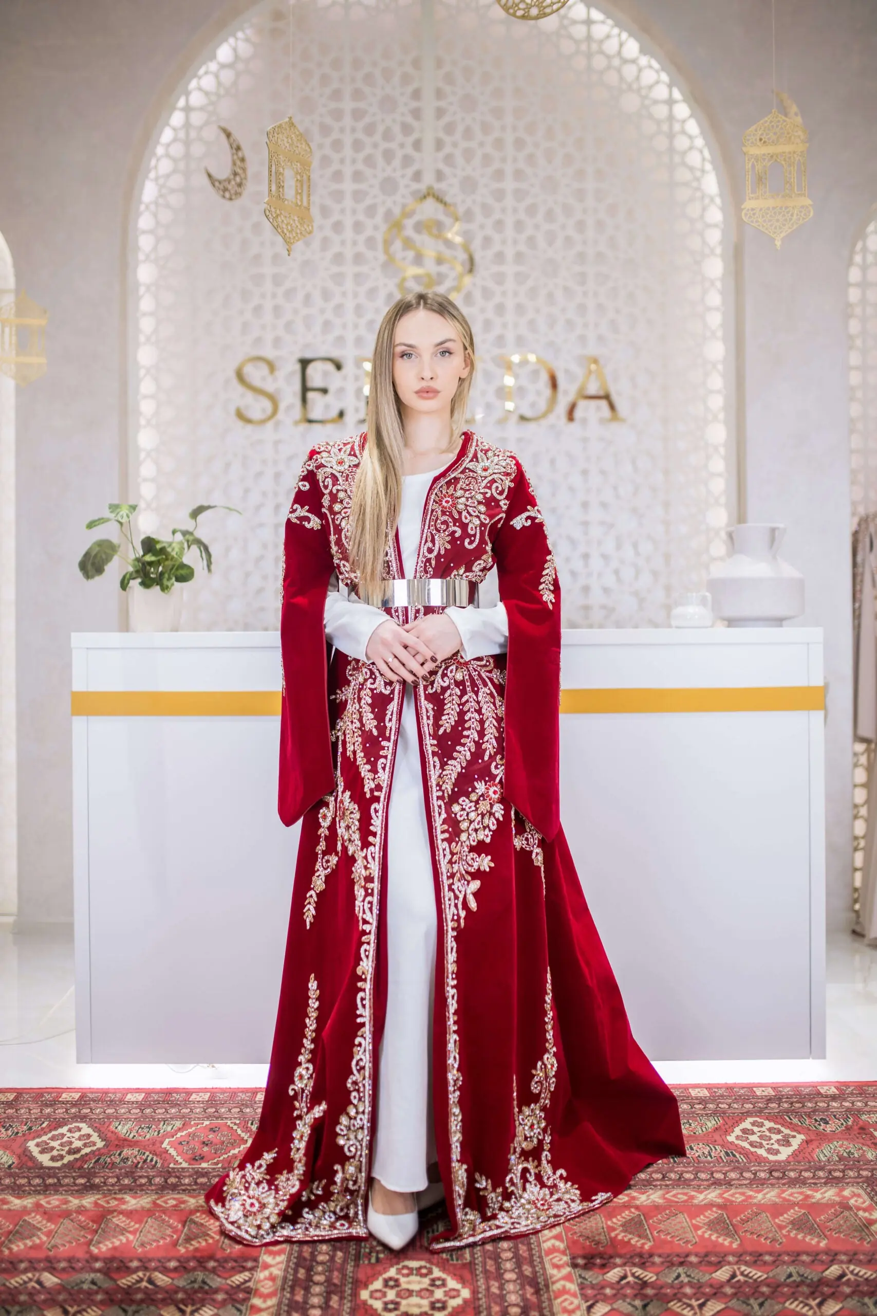 Whispered Elegance Velvet Kaftan – Red, photo 6