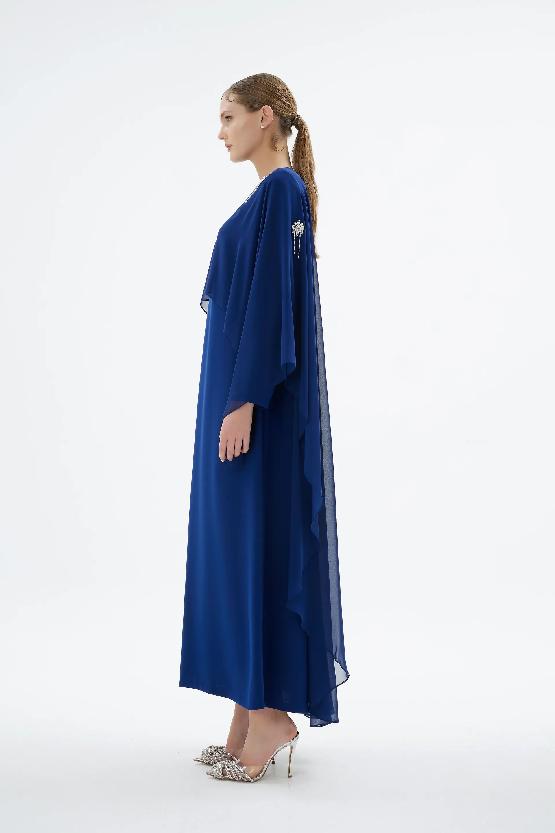 Alera Embellished Cape Dress – Blue, photo 4