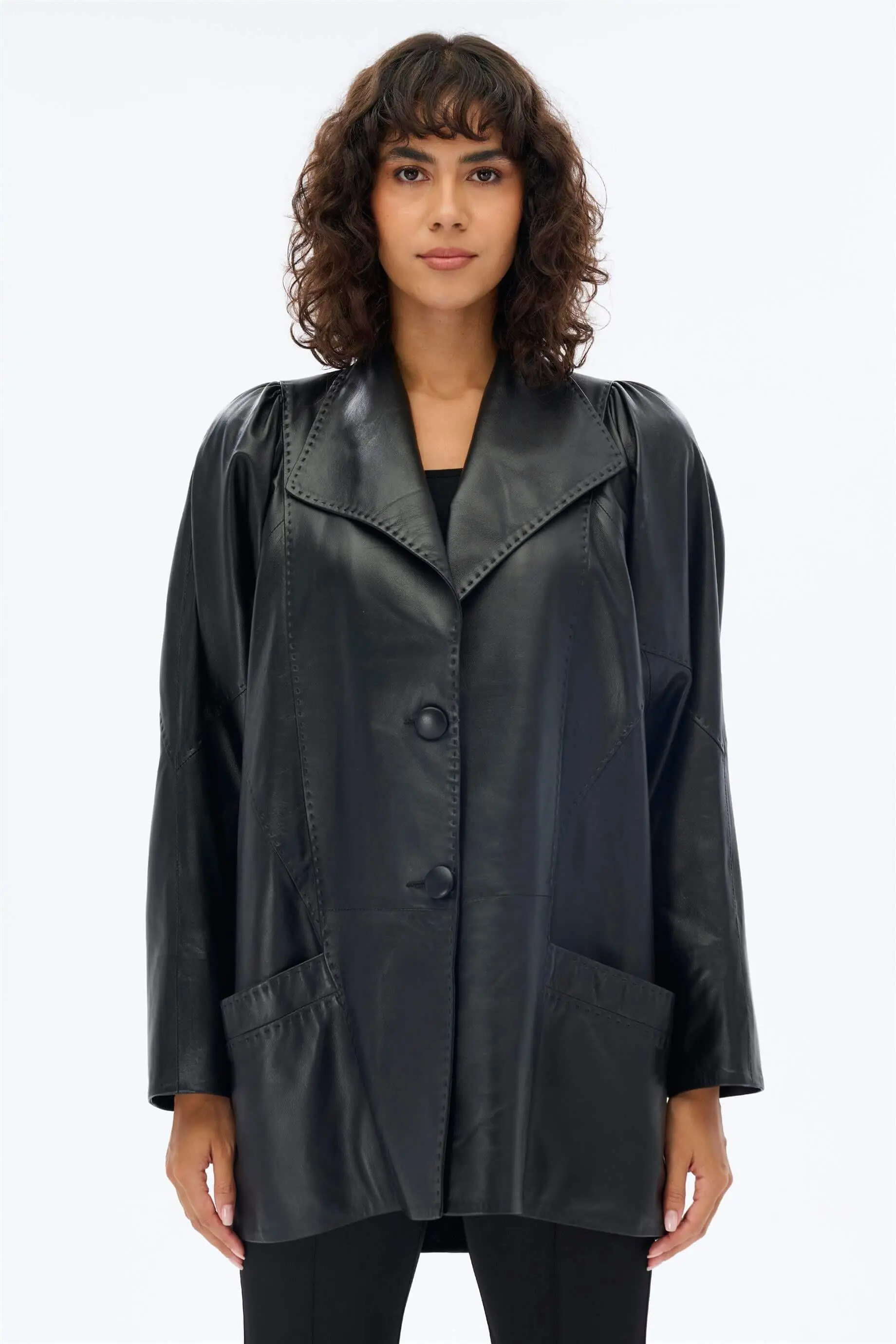 Oversized Leather Jacket – Black