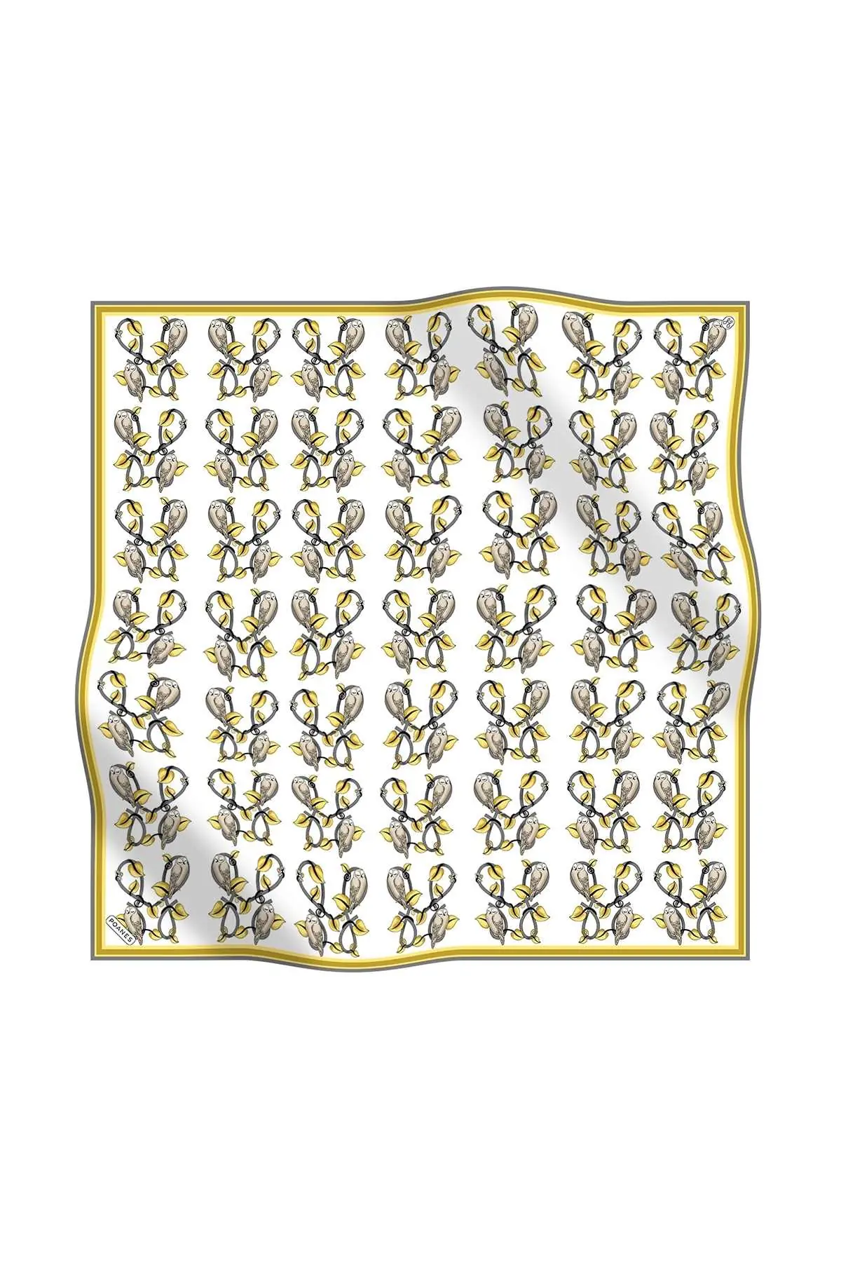 Poanes Owl Print Twill Silk Scarf - Yellow