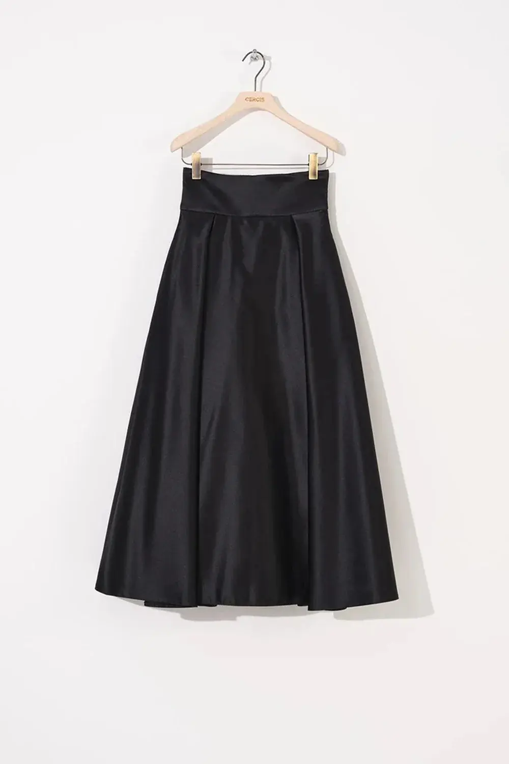High-Waisted Corset-Panel Flared Skirt – Black