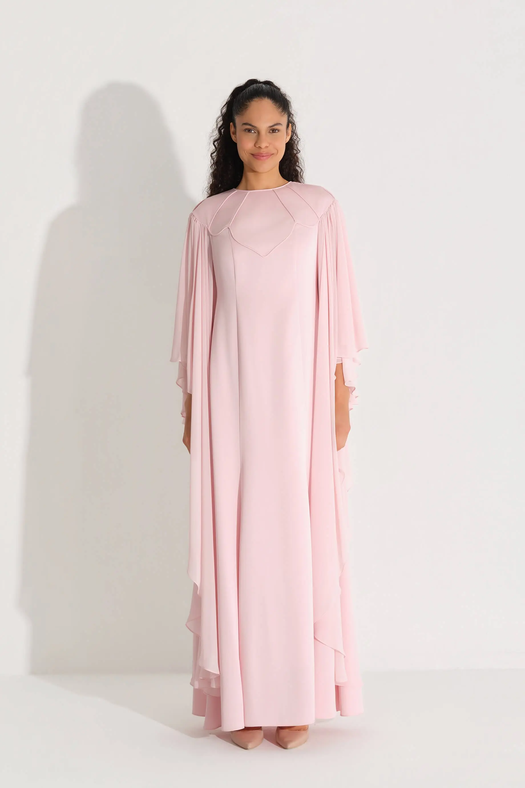 Piped Detail Chiffon Dress – Pink