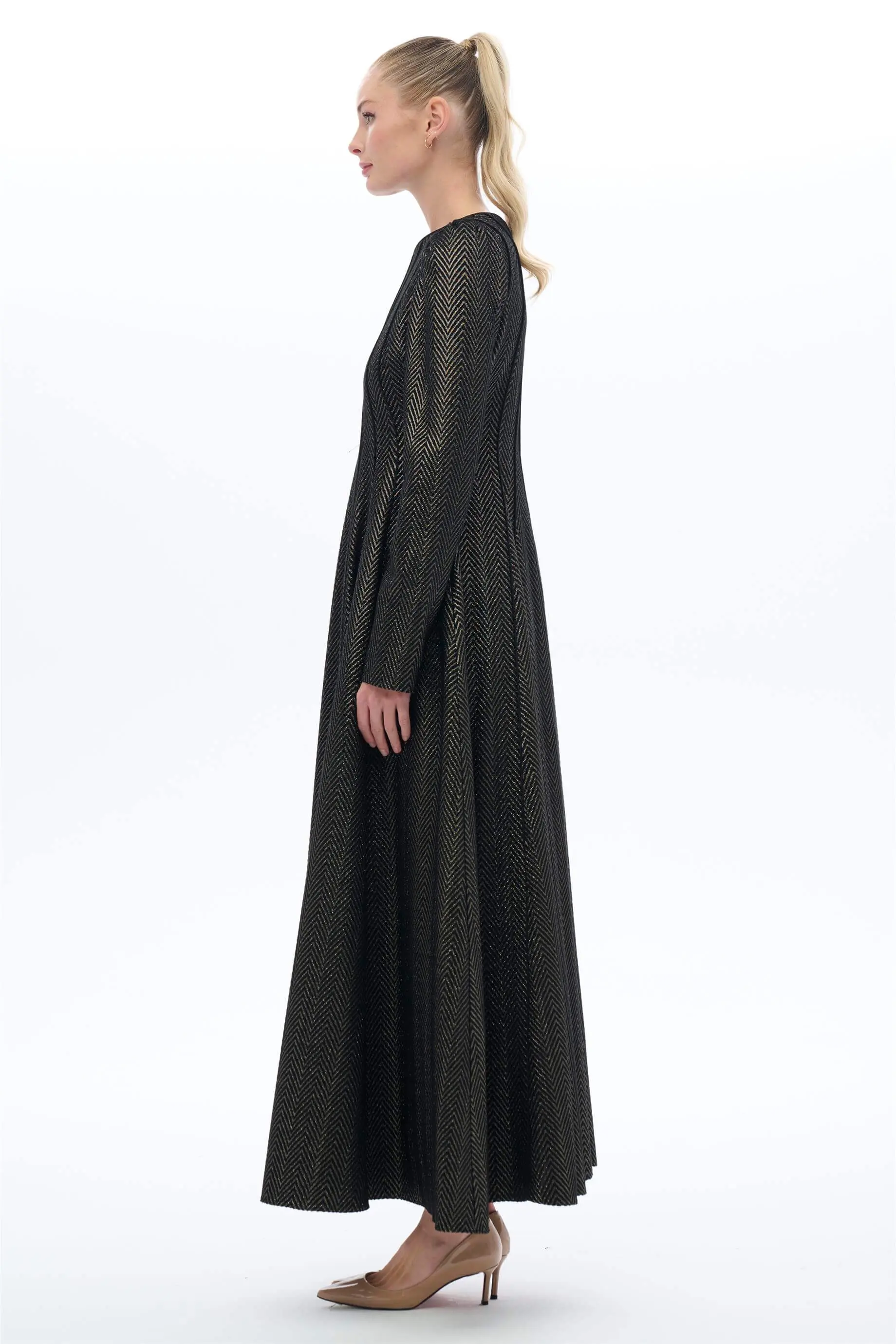 Shimmer-Trim Jacquard Maxi Dress – Black, photo 3
