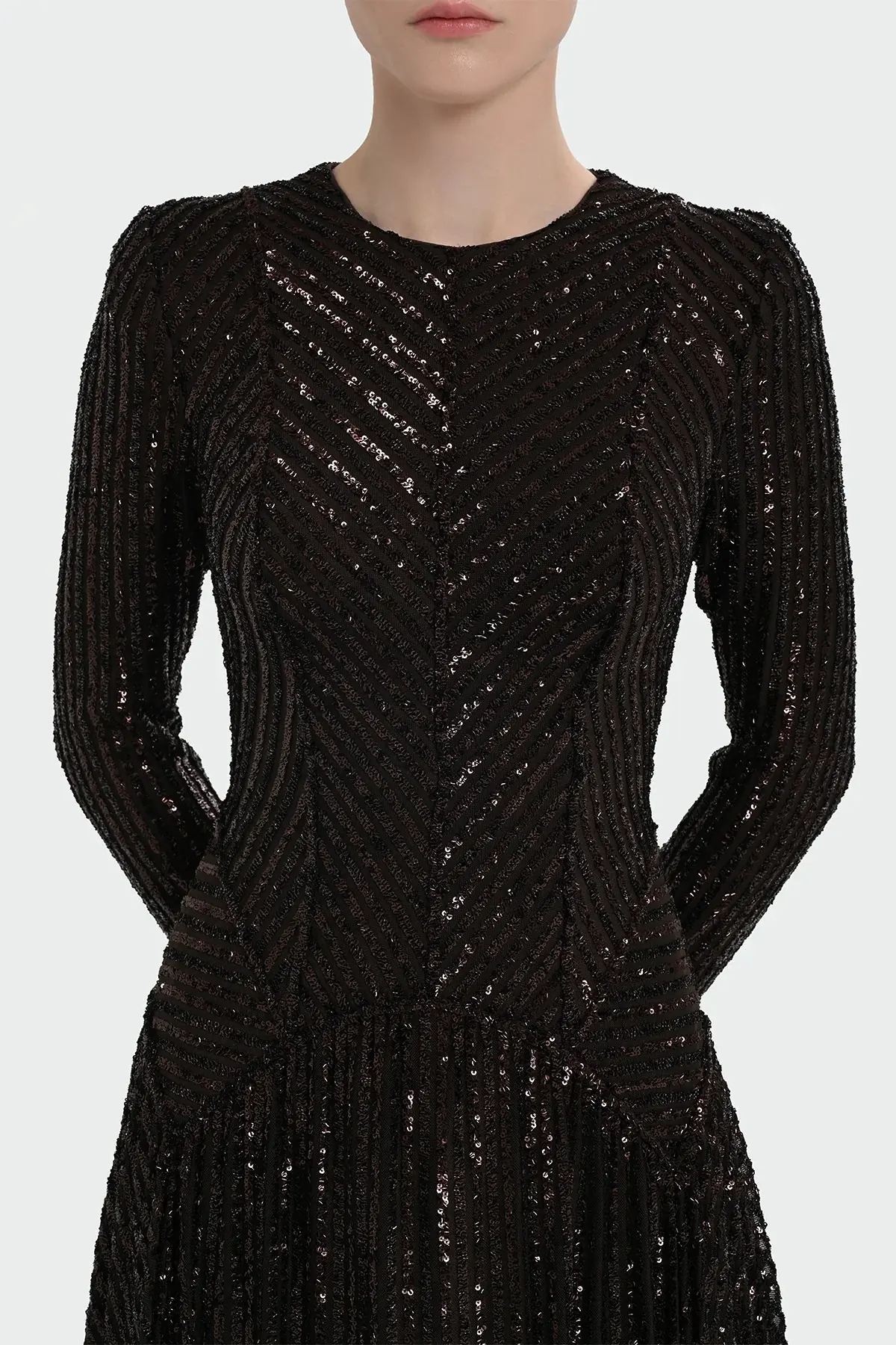 Chevron Sequin Evening Gown - Brown, photo 2