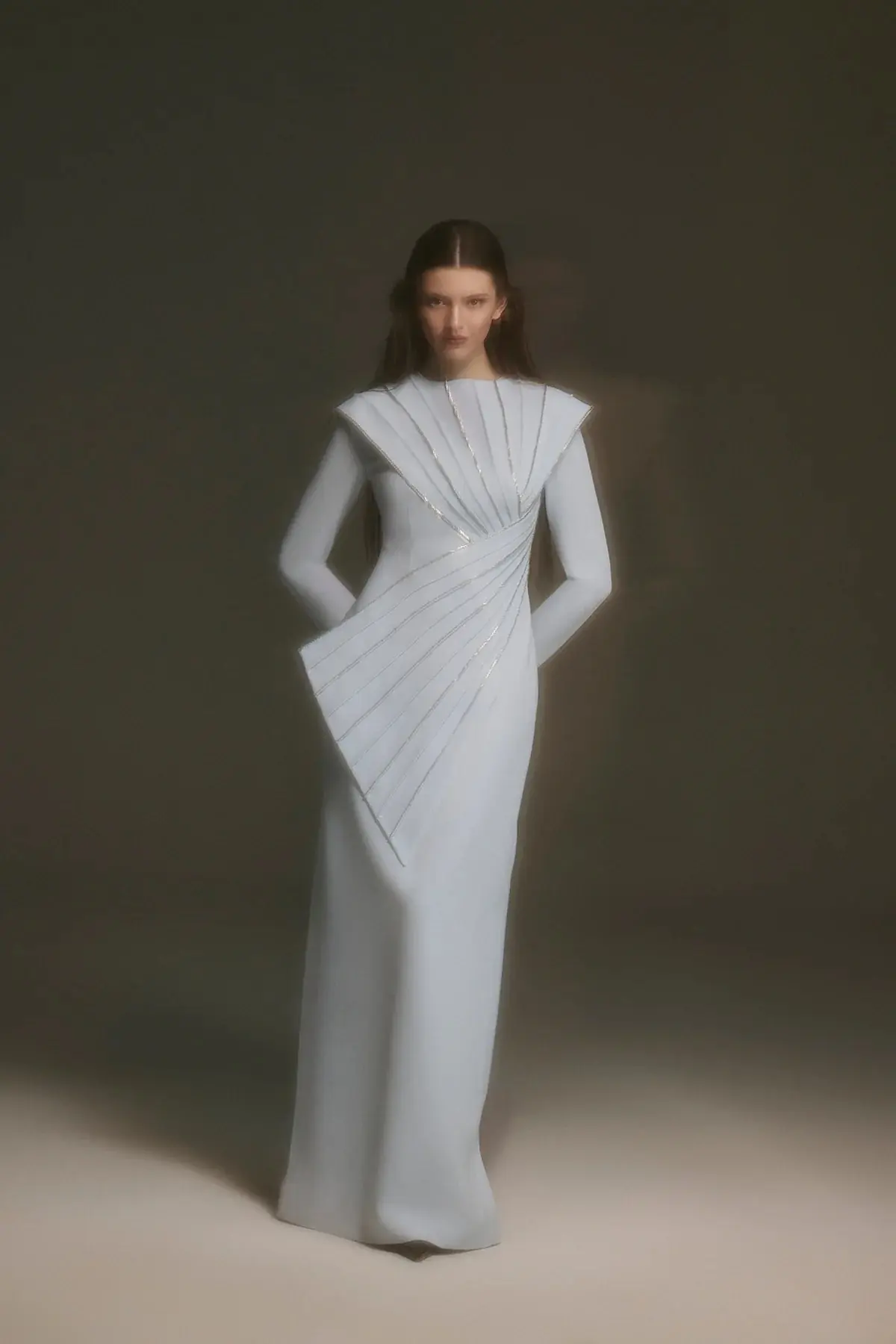 Asymmetric Strip Detail Evening Dress - Baby Blue, photo 4