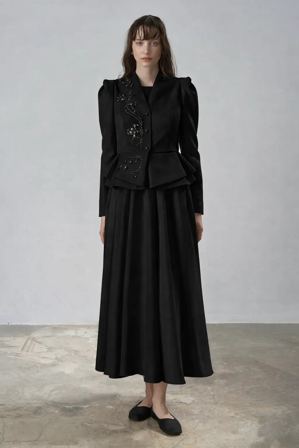 Beaded Embellished Dress & Jacket Evening Set – Black