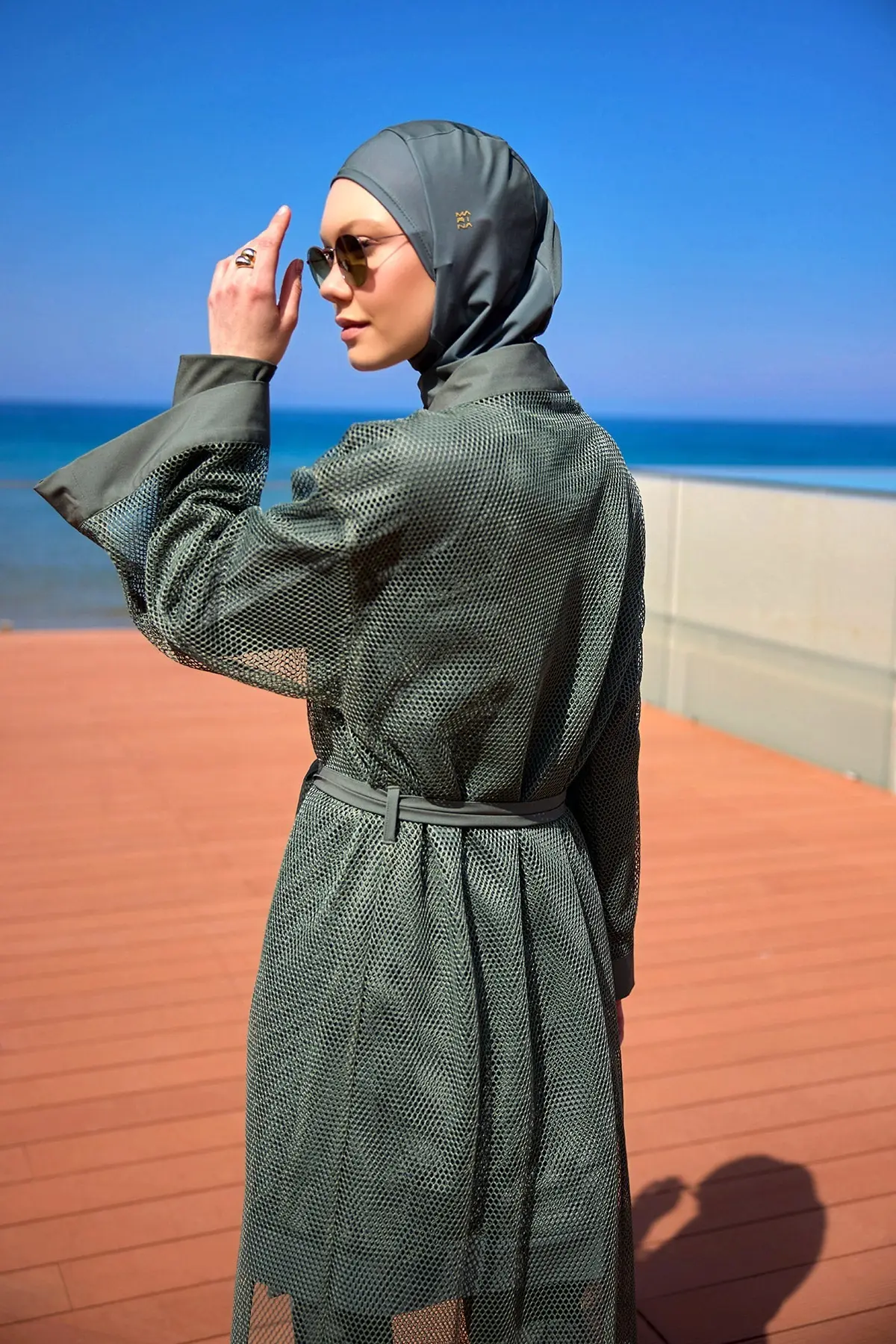 Khaki Full Coverage Mesh Kimono – Marina P2501-3, photo 3