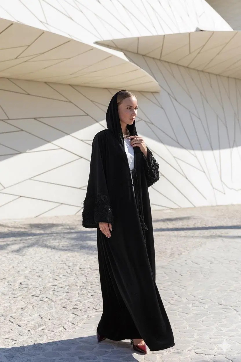 Velvet Rose Abaya – Black, photo 3
