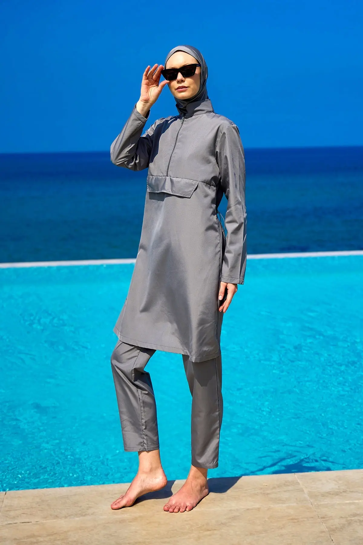 Andalus Gray Full Coverage Burkini Set for Women A2503-4
