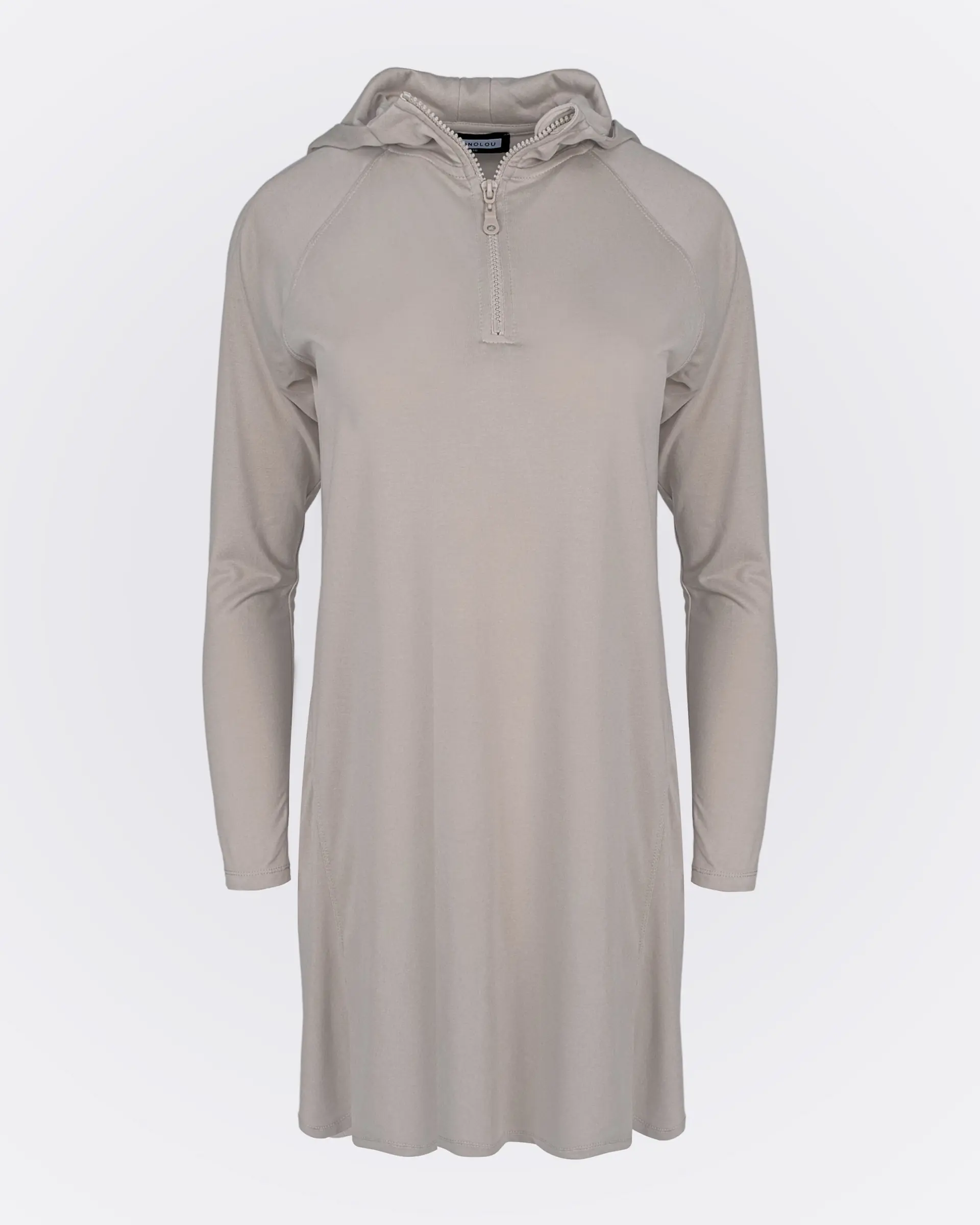 Önden Fermuarlı Kapüşonlu Modal Sweat - Bej