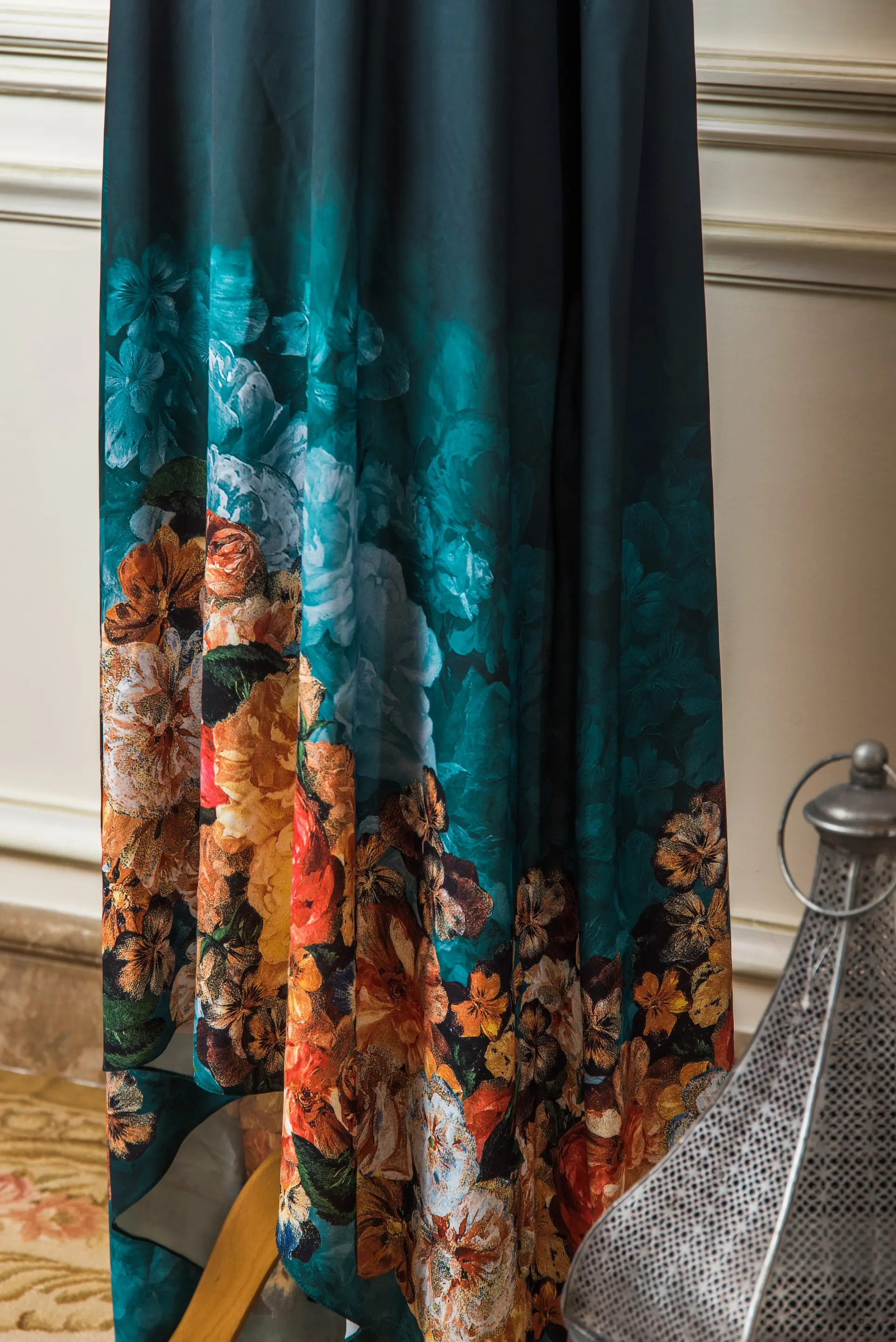 Deep Blue FLOWERS PRINTED Silk KAFTAN, photo 5