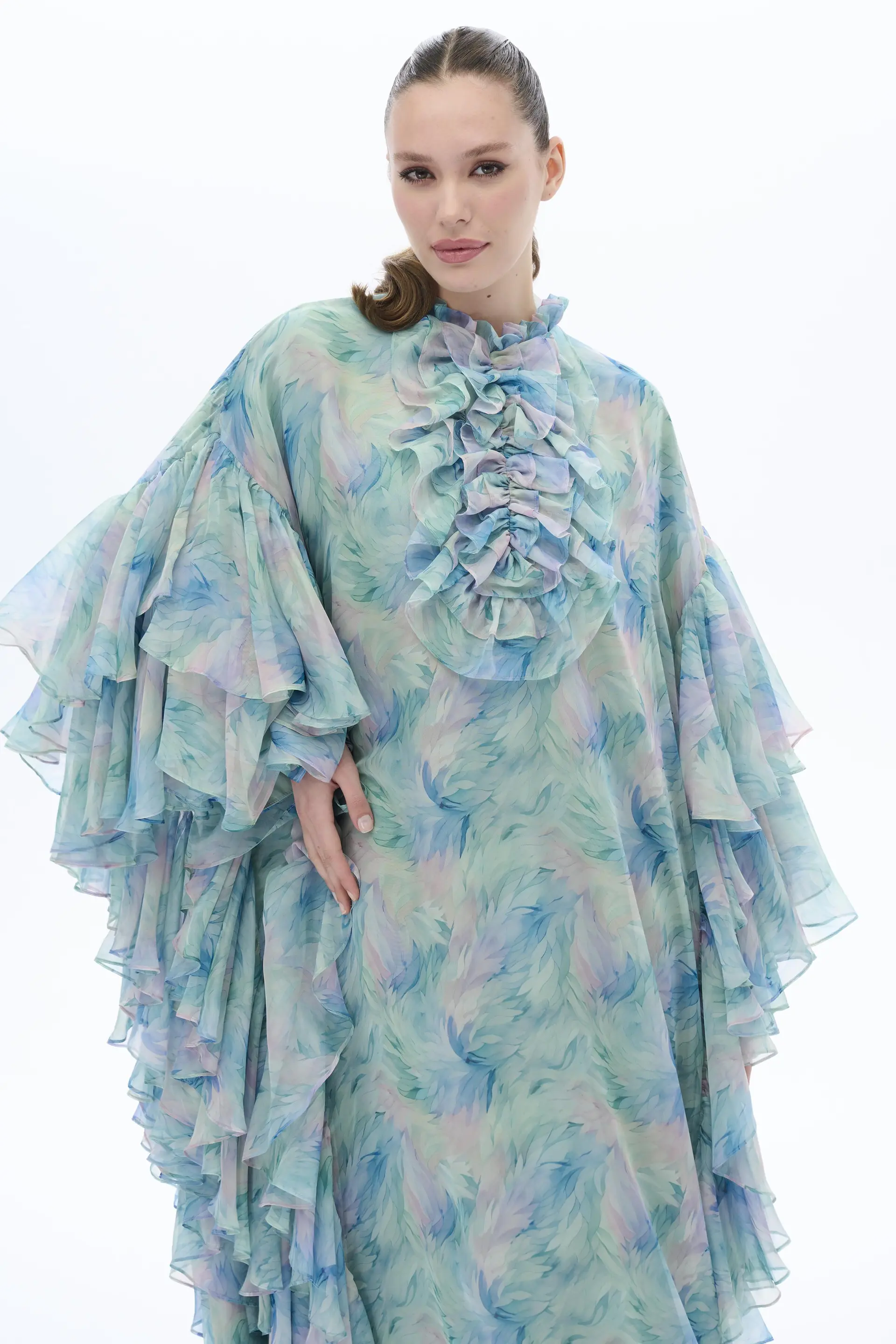 Ruffle-Sleeve Kaftan Dress – Mint, photo 2