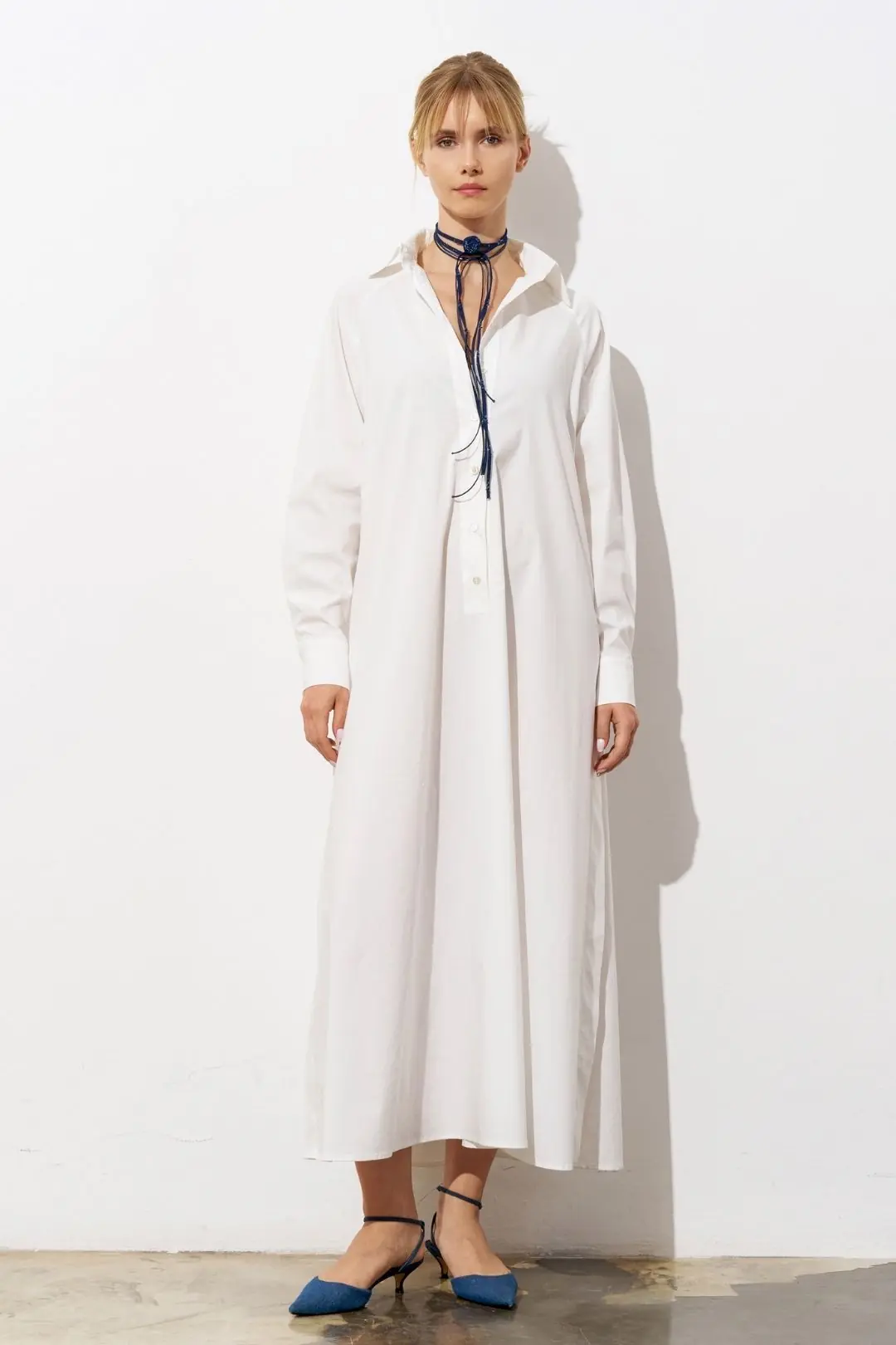 Poplin Shirt Maxi Dress – White