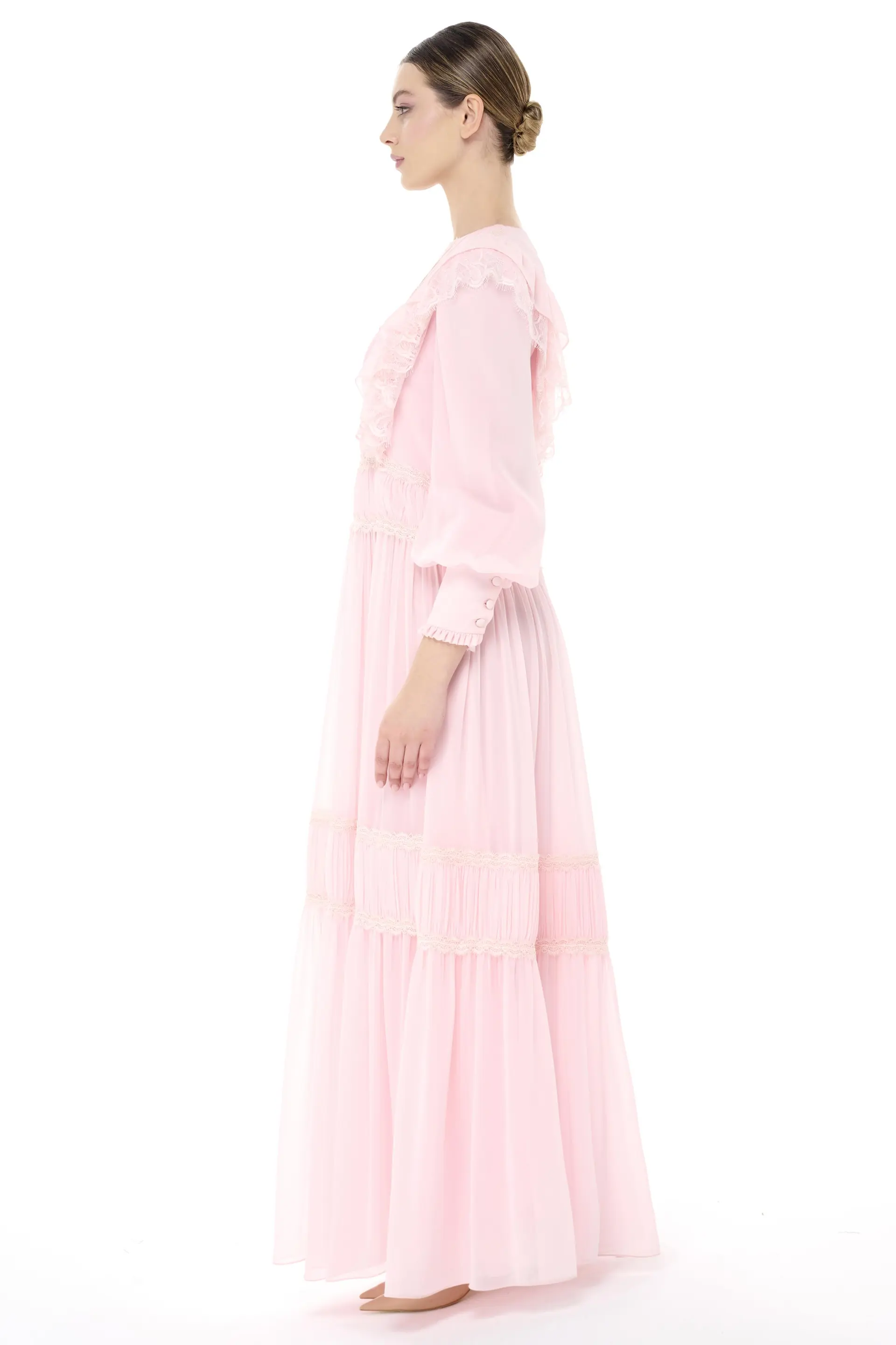 BÜZGÜ ŞERİT DETAYLI ELBİSE Pembe, photo 3