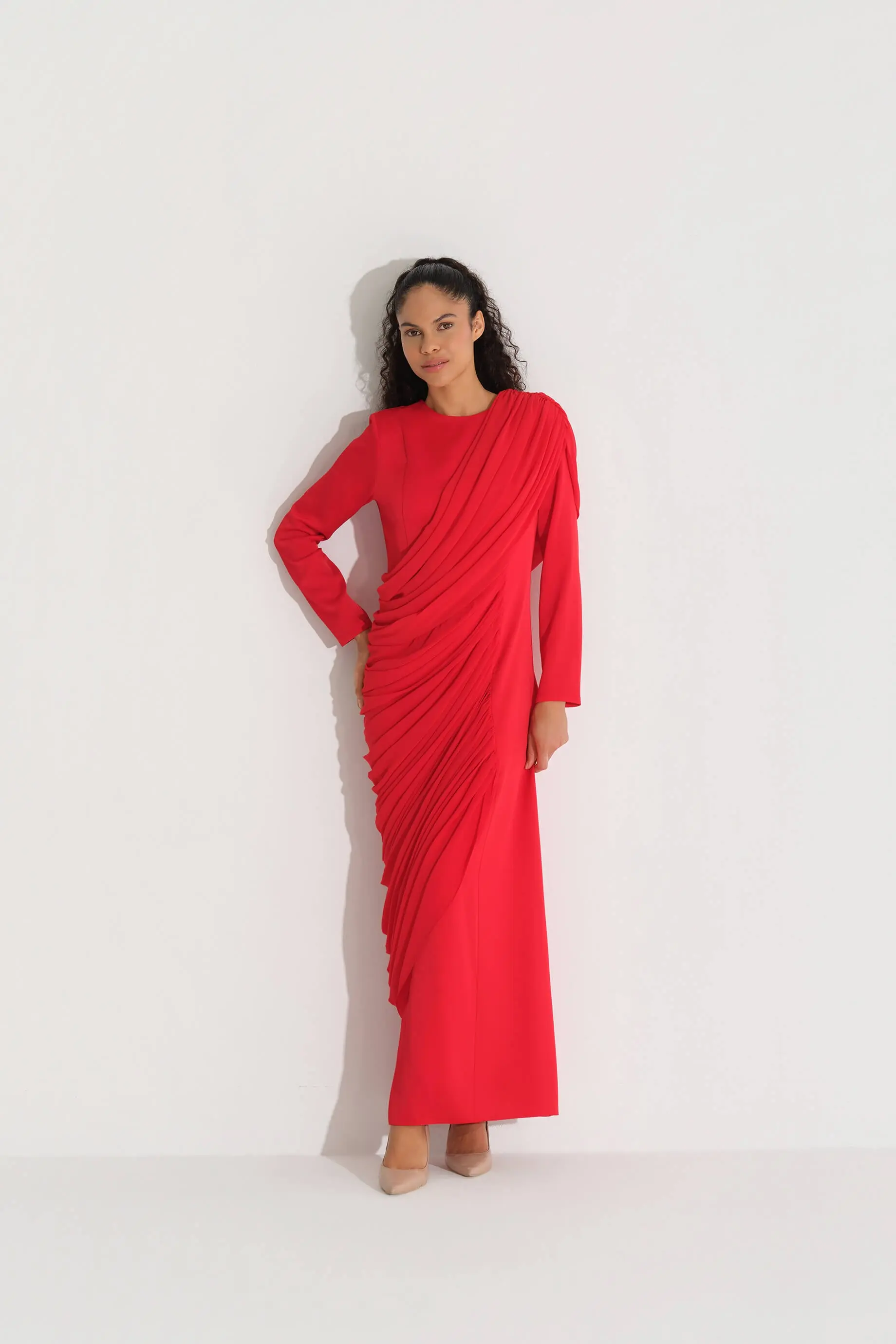 Cross-Draped Crepe Dress – Red, photo 5