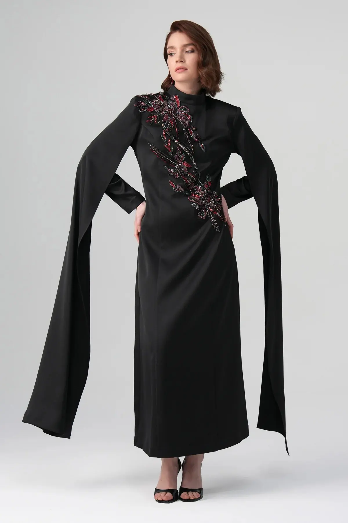 Zafira Embroidered Double-Sleeve Dress – Black, photo 4